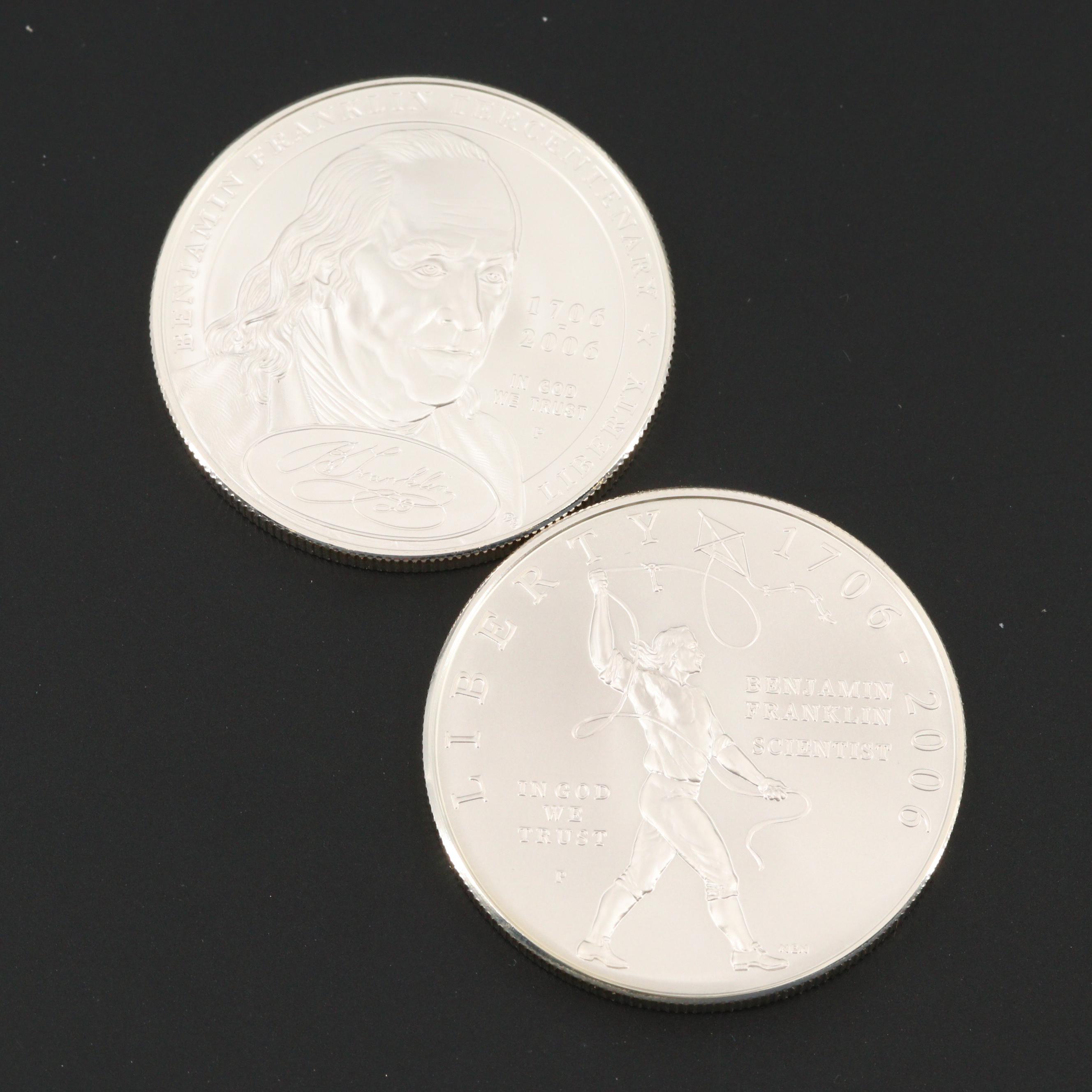 Two U.S. Commemorative Silver Dollars with 2006-P Benjamin Franklin "Scientist"