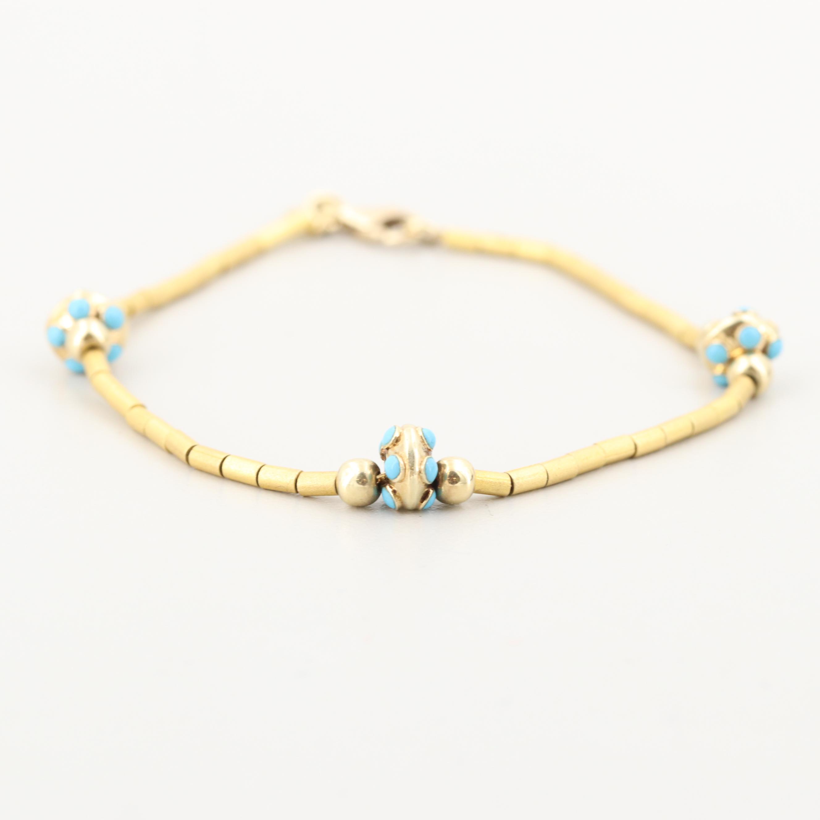 14K Yellow Gold Turquoise Bracelet