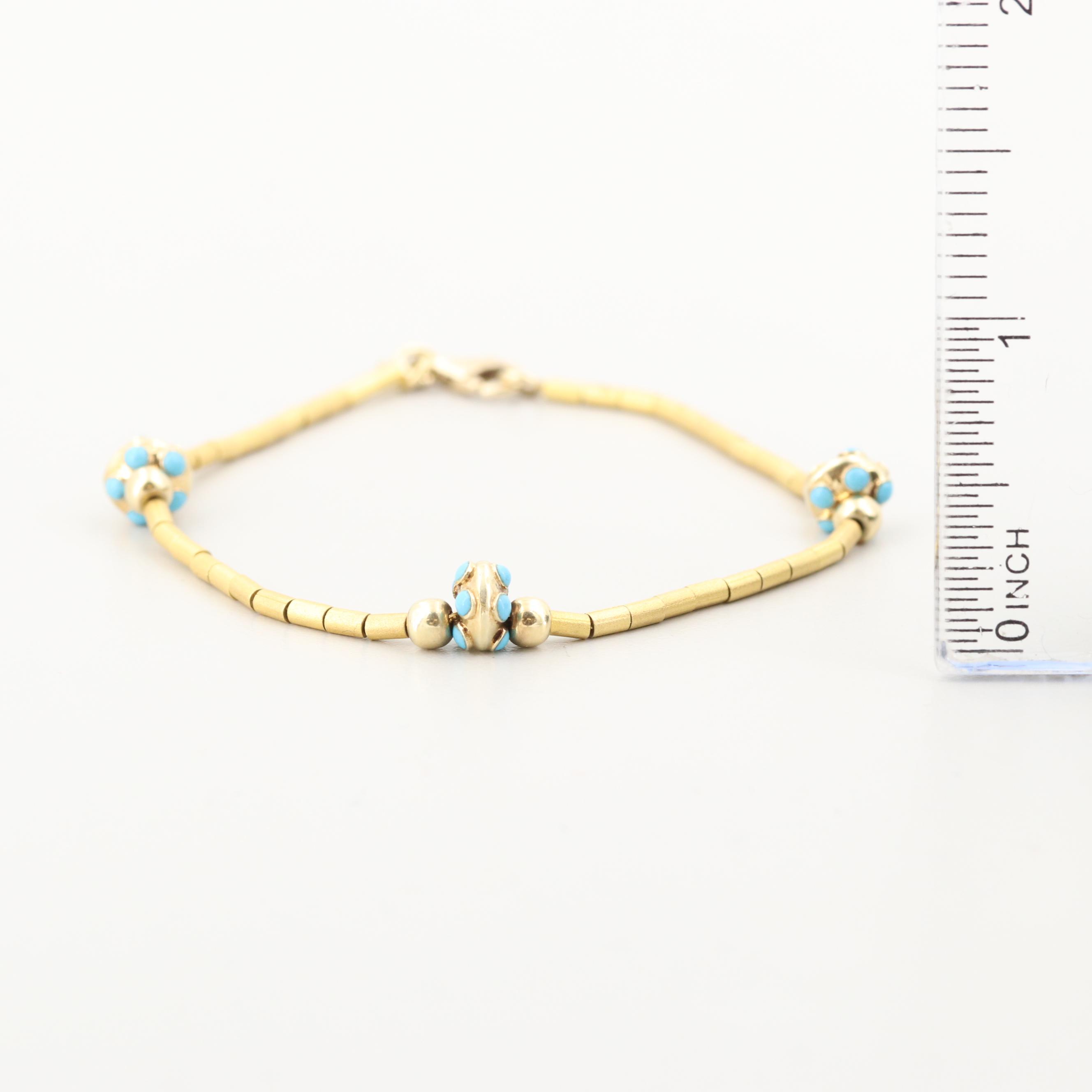 14K Yellow Gold Turquoise Bracelet