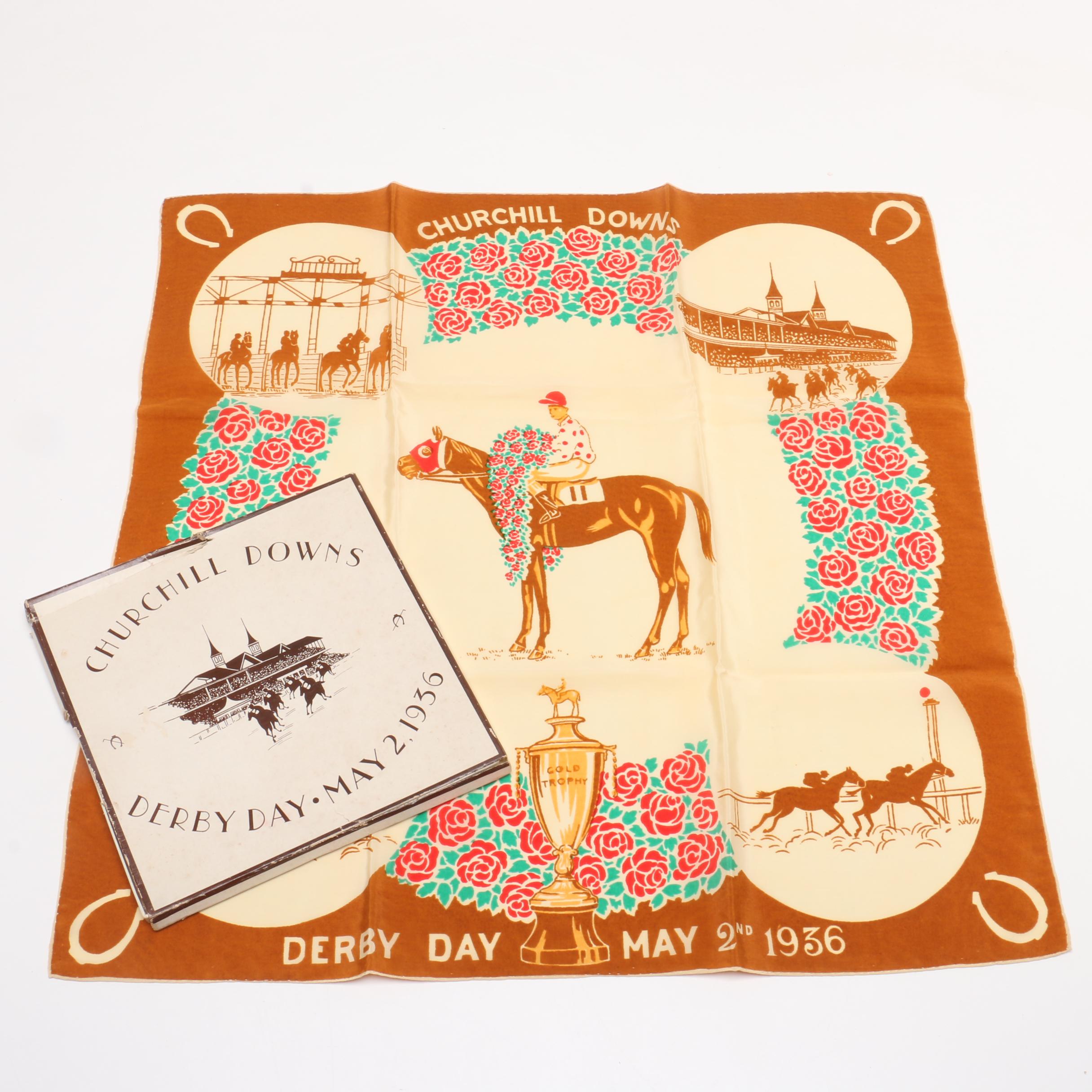 Churchill Downs Derby Day 1936 Silk Scarf in Original Box