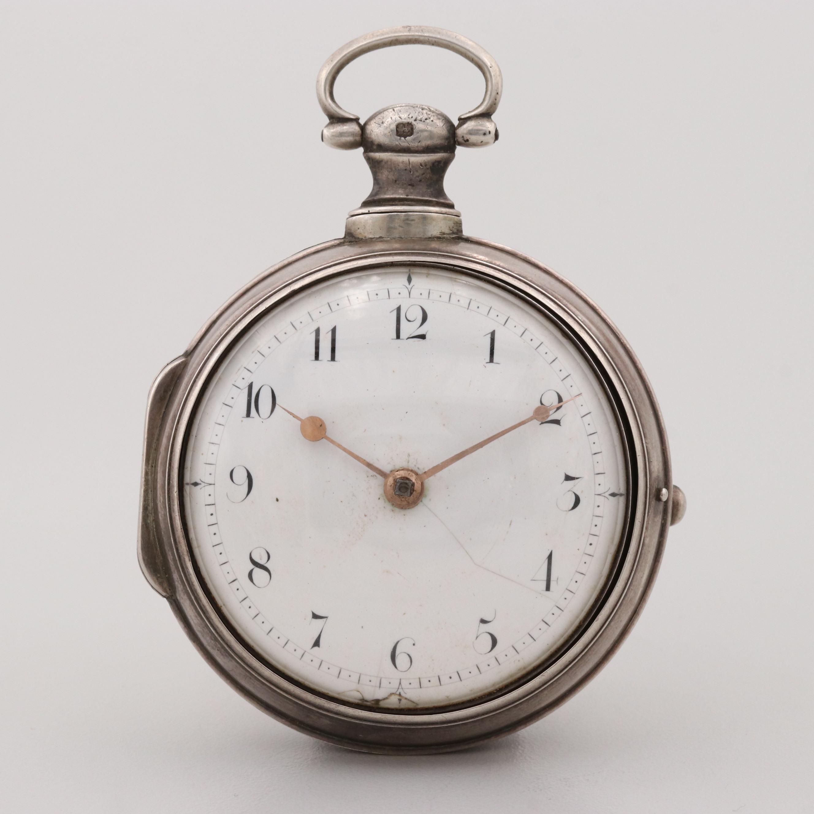 Antique Nelson Verge Fusee Sterling Silver Double Case Pocket Watch, 1815