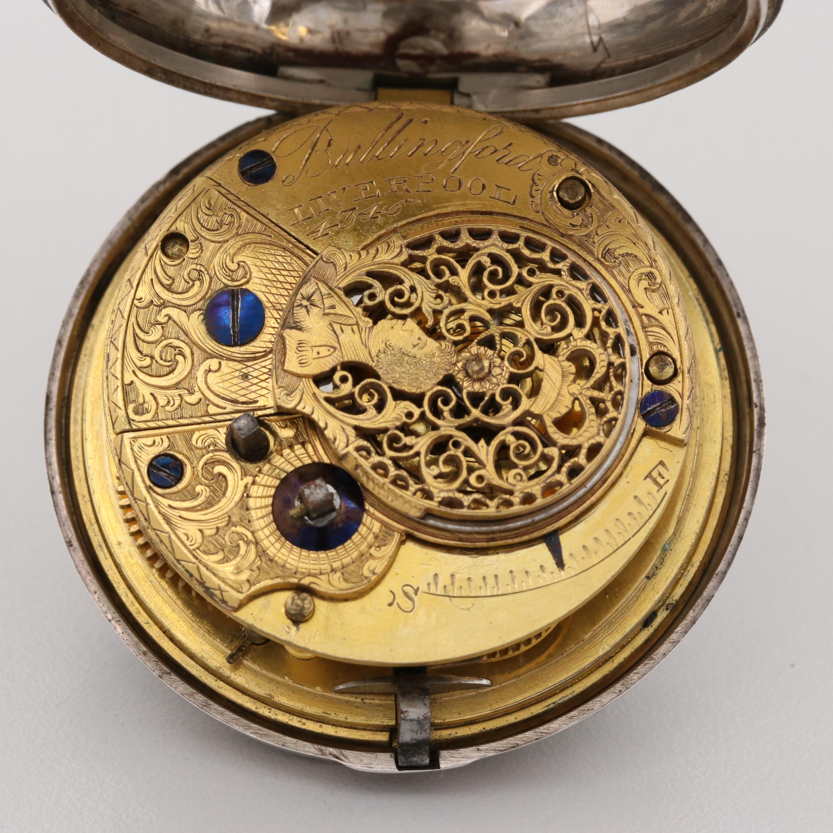 Antique Nelson Verge Fusee Sterling Silver Double Case Pocket Watch, 1815