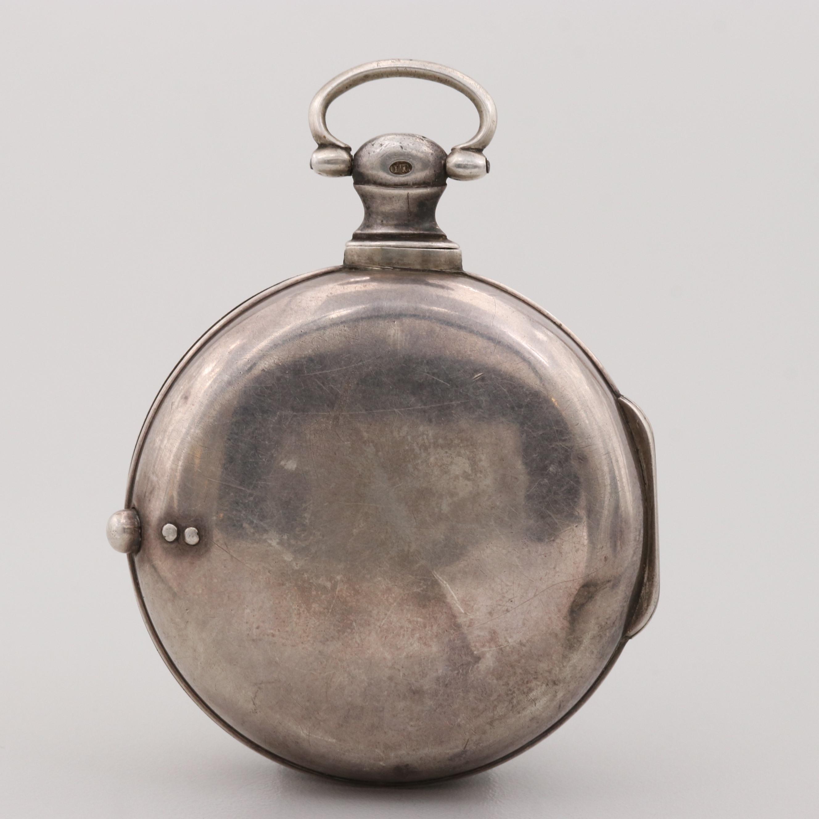 Antique Nelson Verge Fusee Sterling Silver Double Case Pocket Watch, 1815