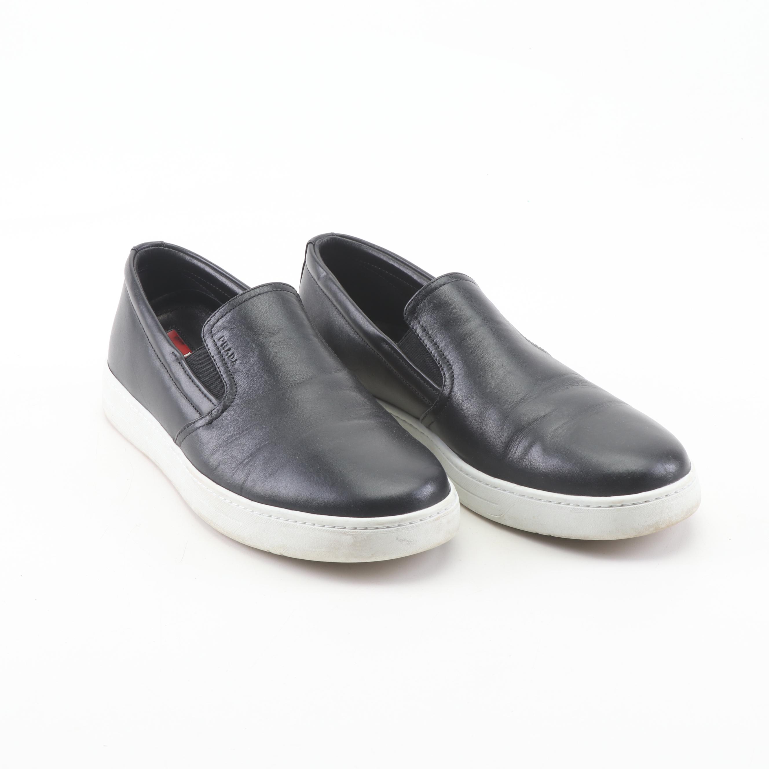 Men's Prada Black Leather Slip-On Sneakers