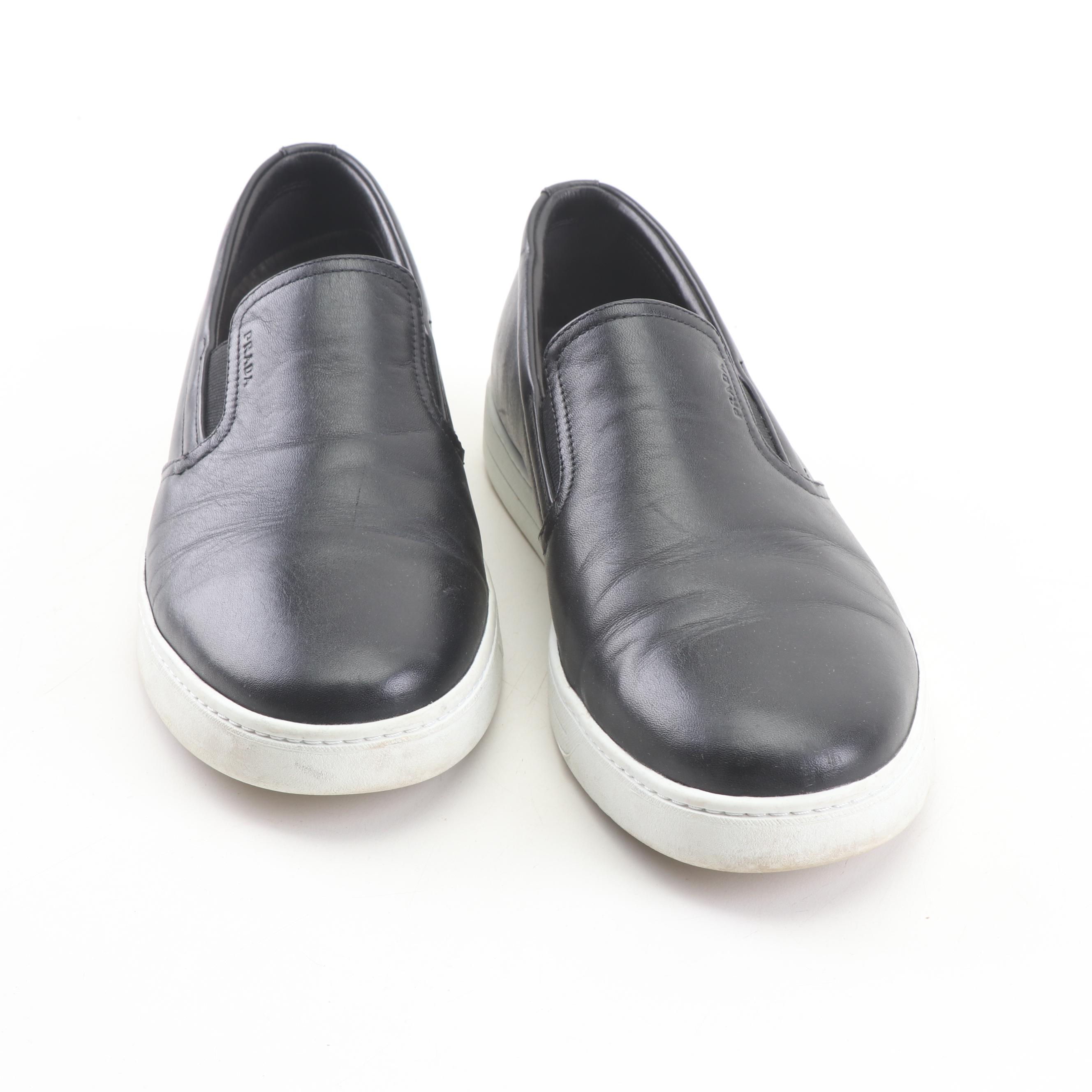 Men's Prada Black Leather Slip-On Sneakers
