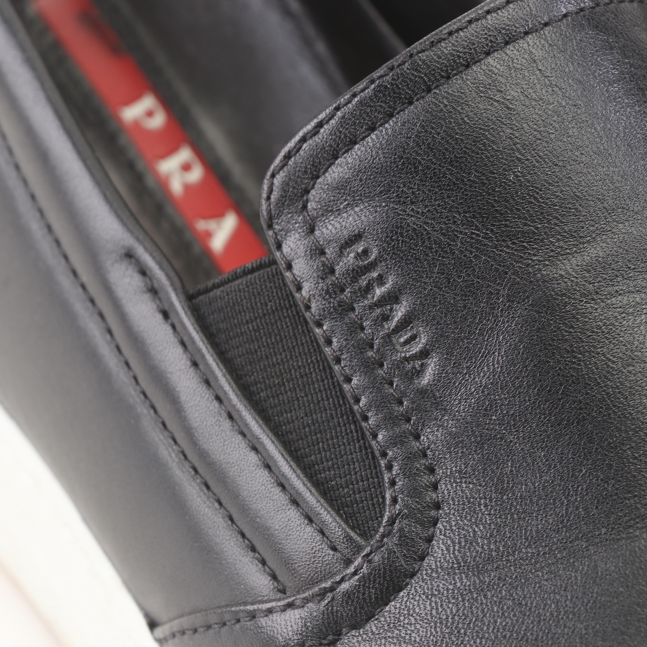 Men's Prada Black Leather Slip-On Sneakers