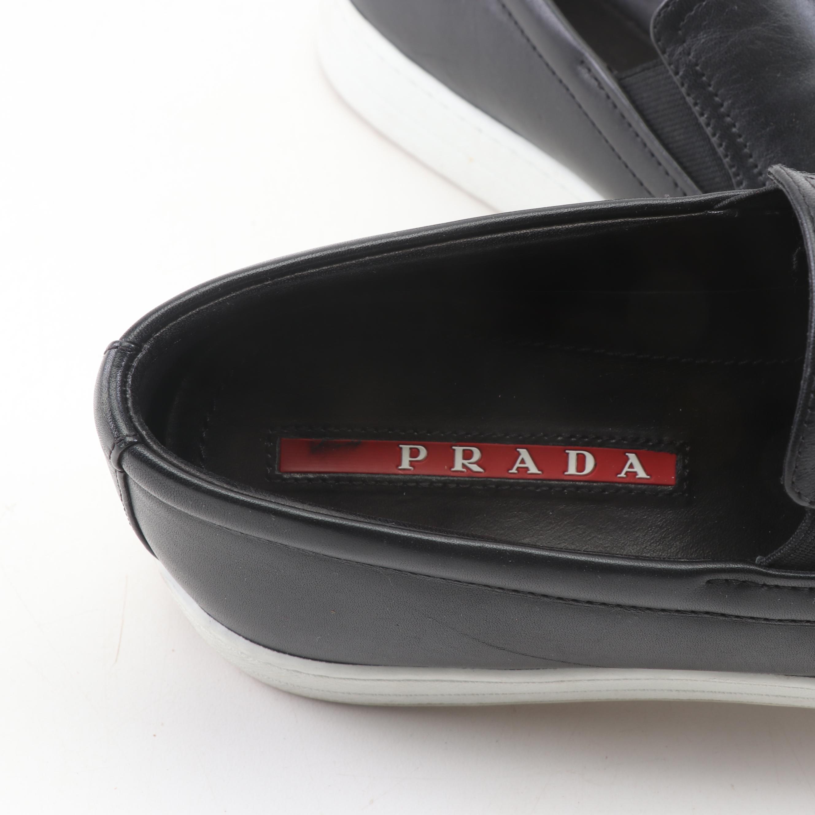 Men's Prada Black Leather Slip-On Sneakers