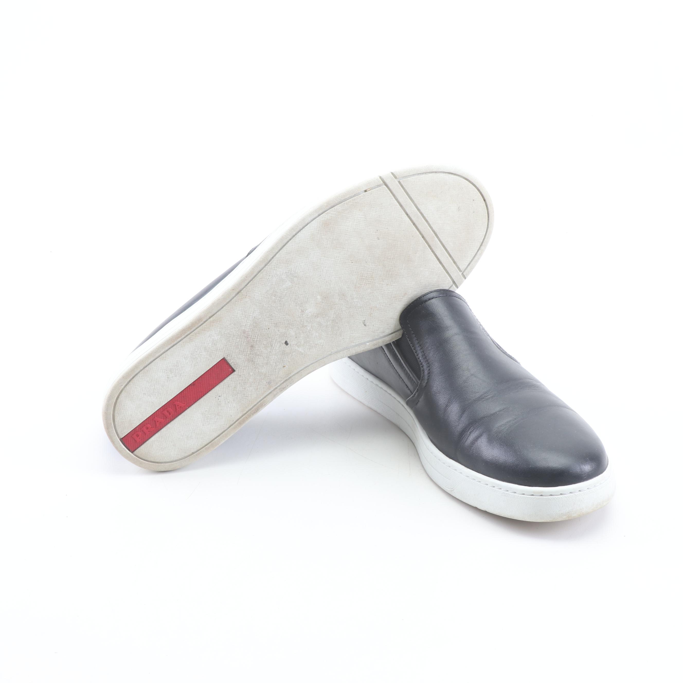 Men's Prada Black Leather Slip-On Sneakers