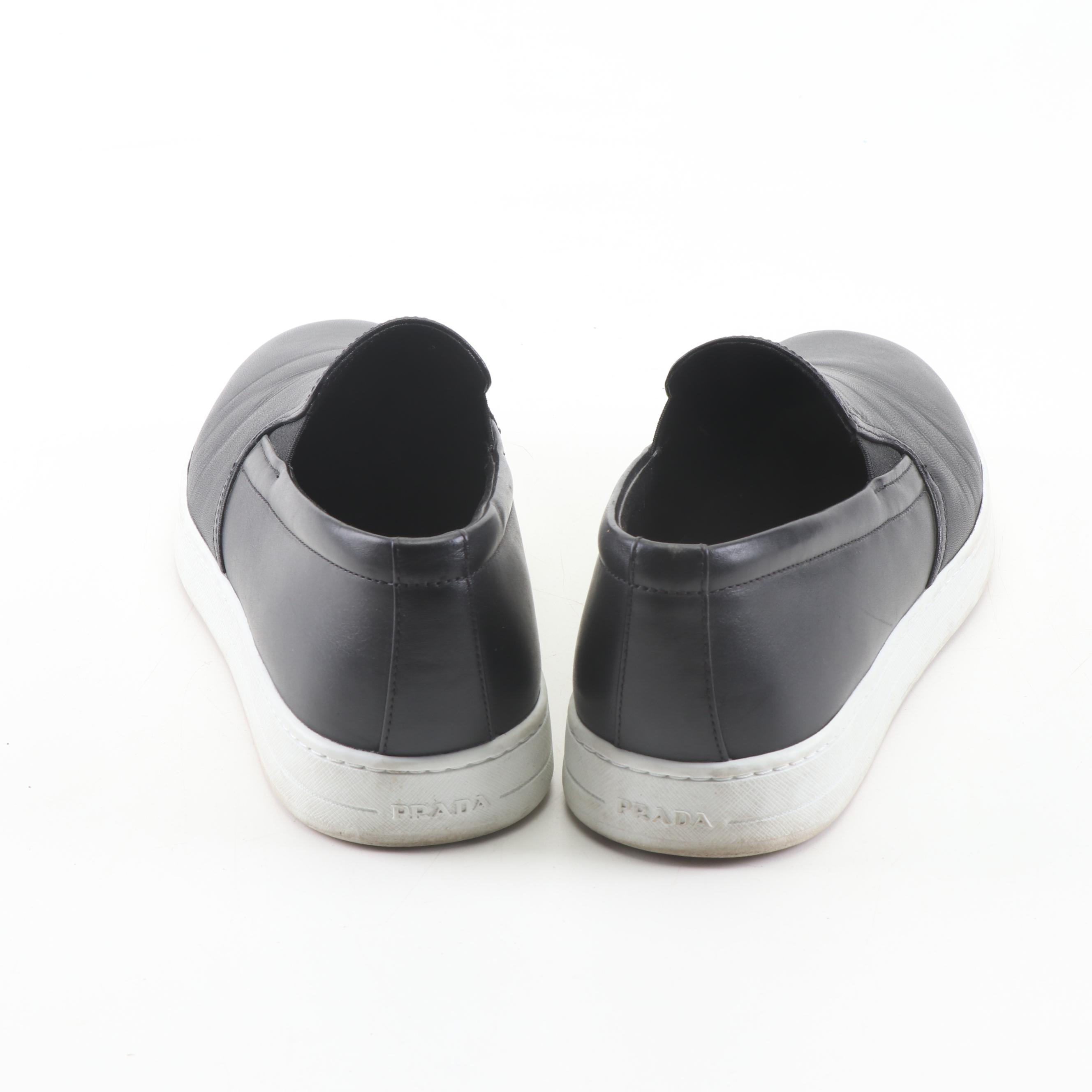 Men's Prada Black Leather Slip-On Sneakers