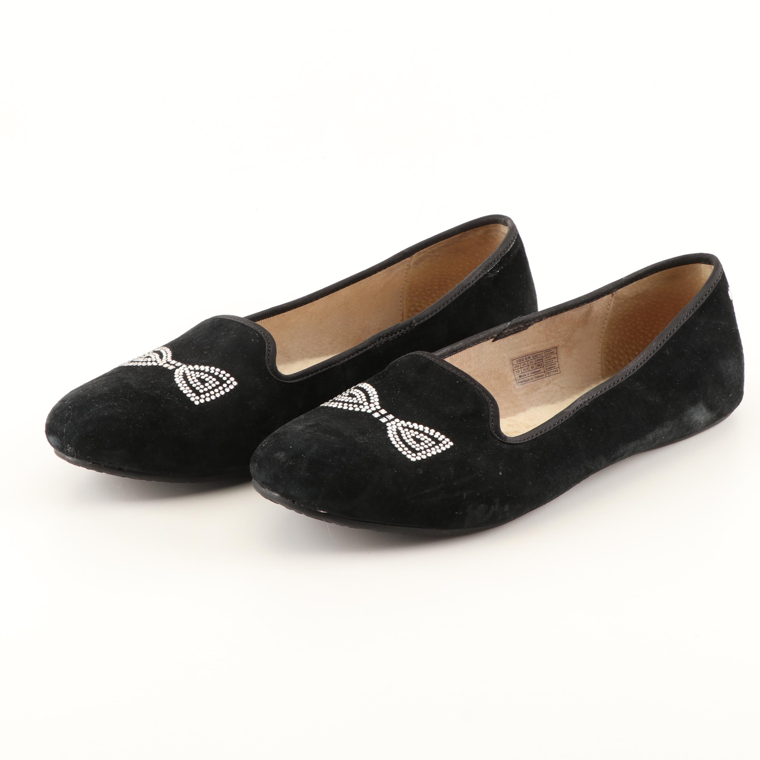 UGG Australia Alloway Crystal Bow Black Suede Flats