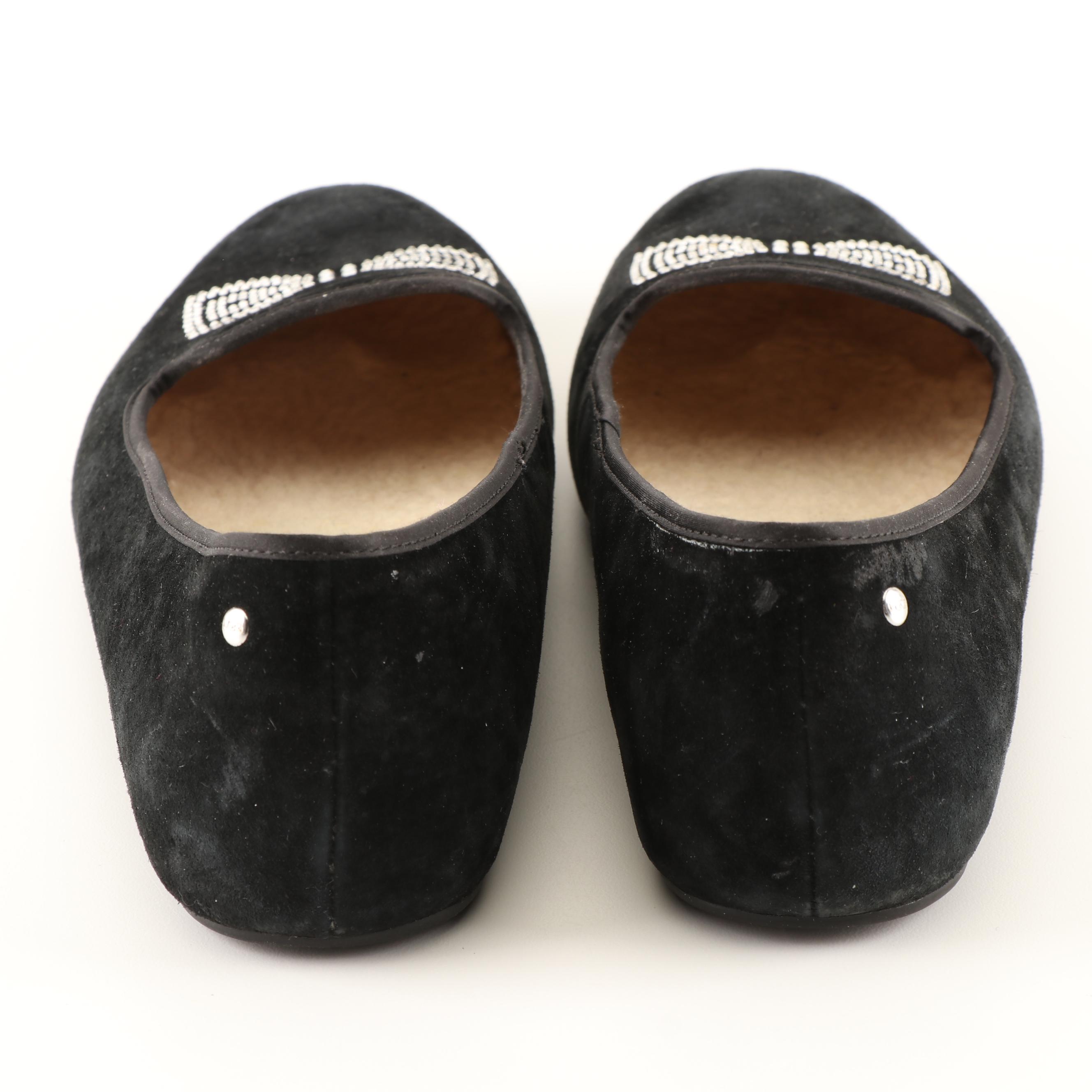 UGG Australia Alloway Crystal Bow Black Suede Flats