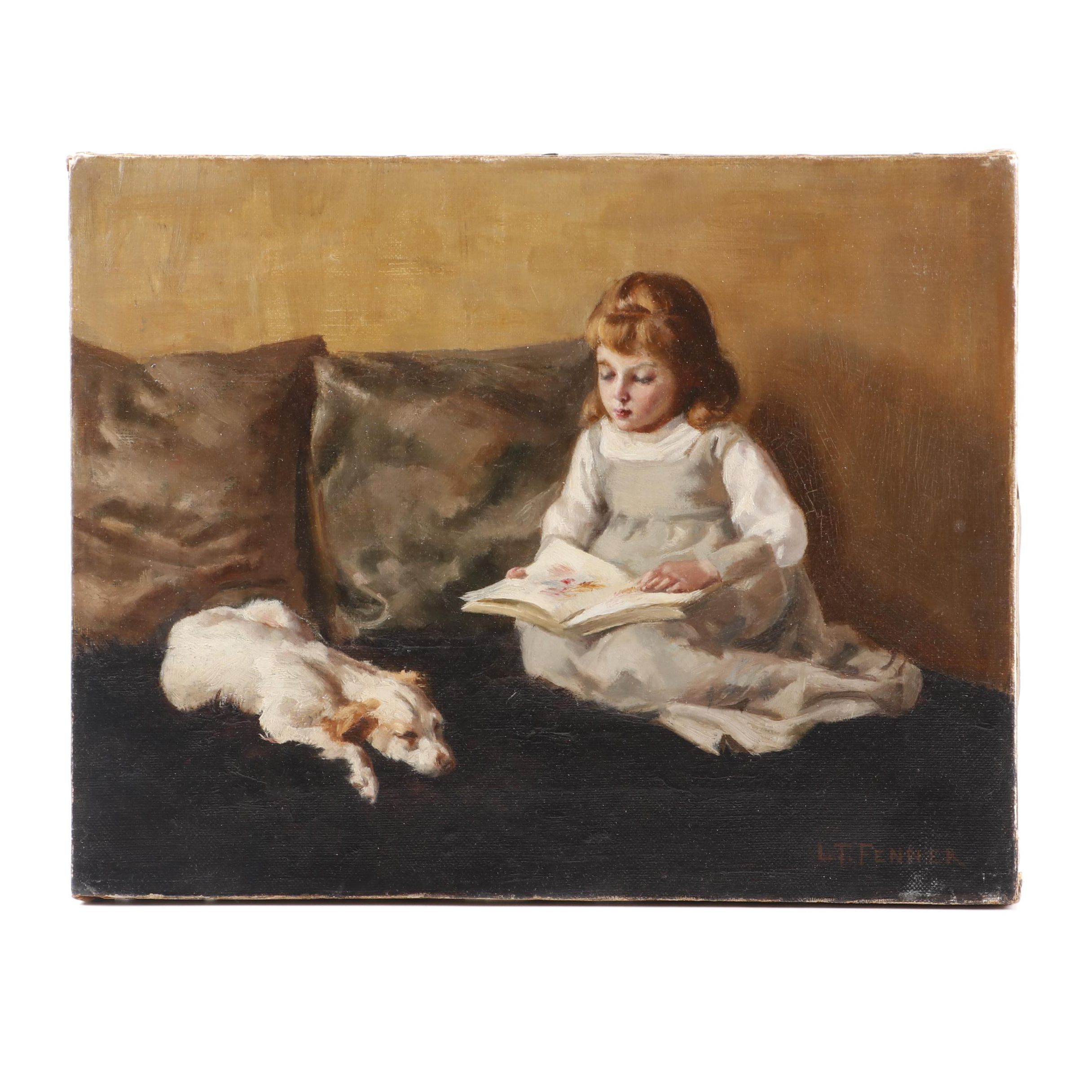L. T. Fenner Oil Painting of Young Girl