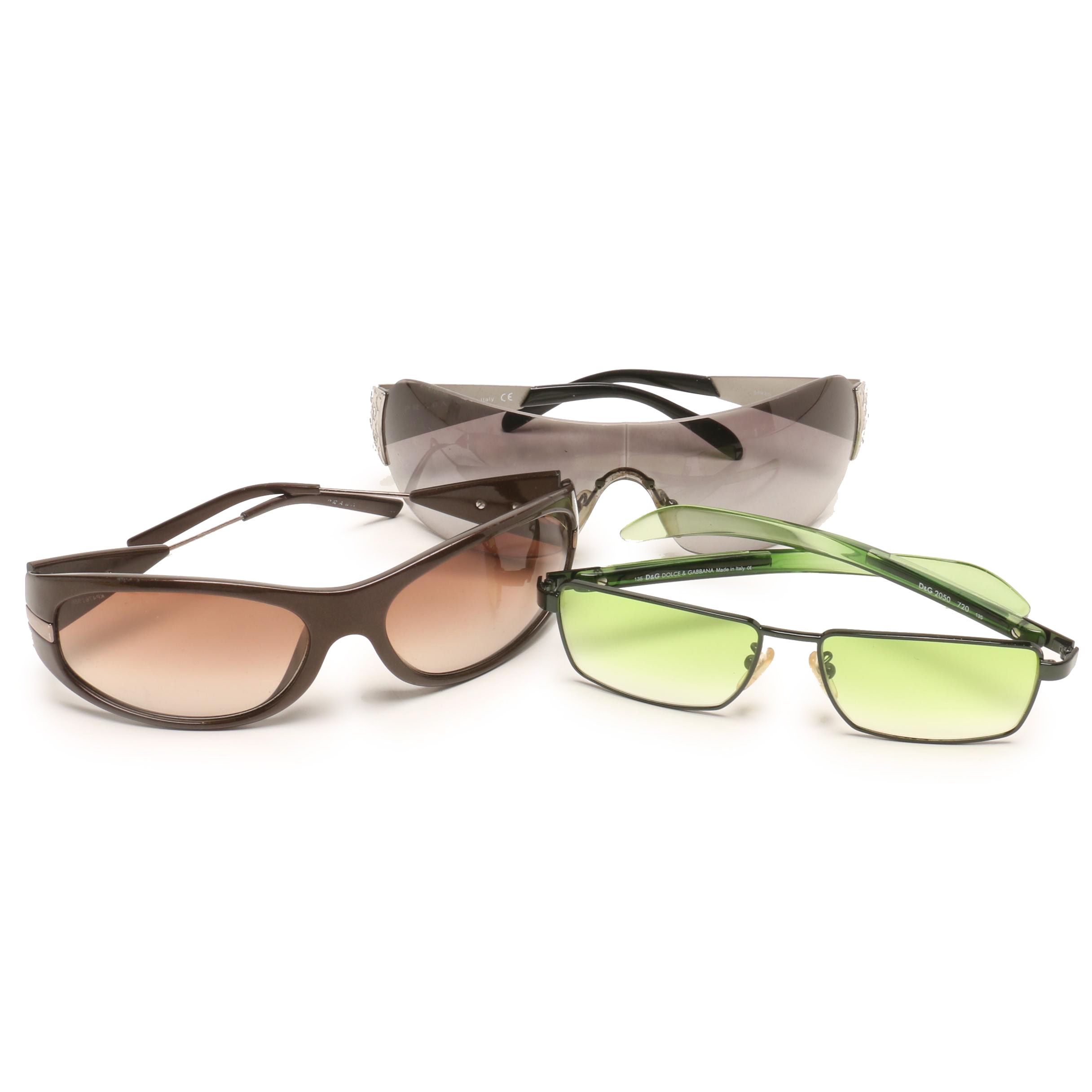 Prada Shield Sunglasses with Rhinestone Accents and Other Designer Sunglasses