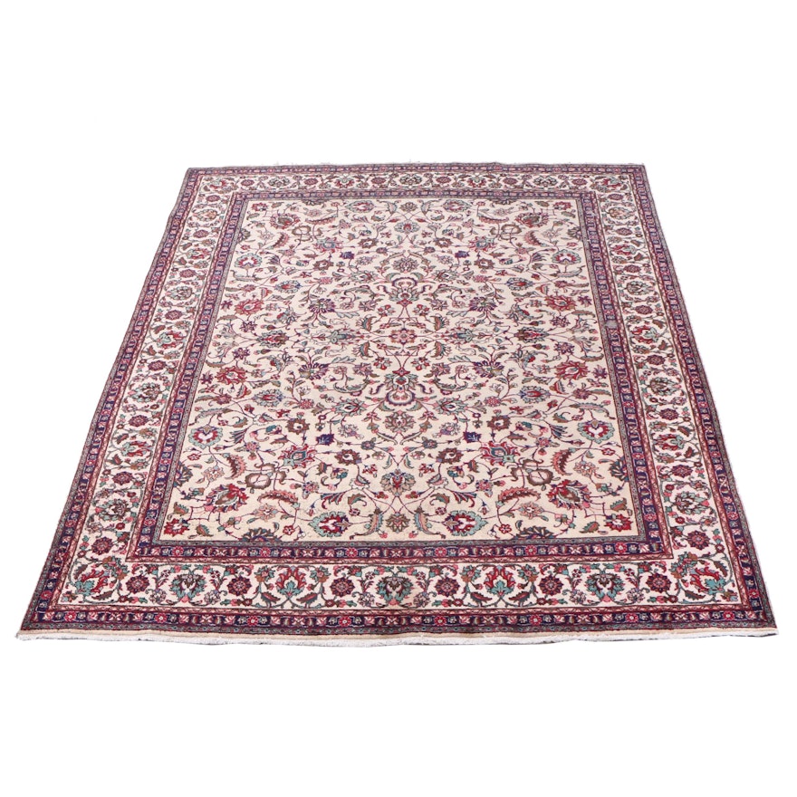 Hand-Knotted Indo-Persian Kashan Wool Room Sized Rug
