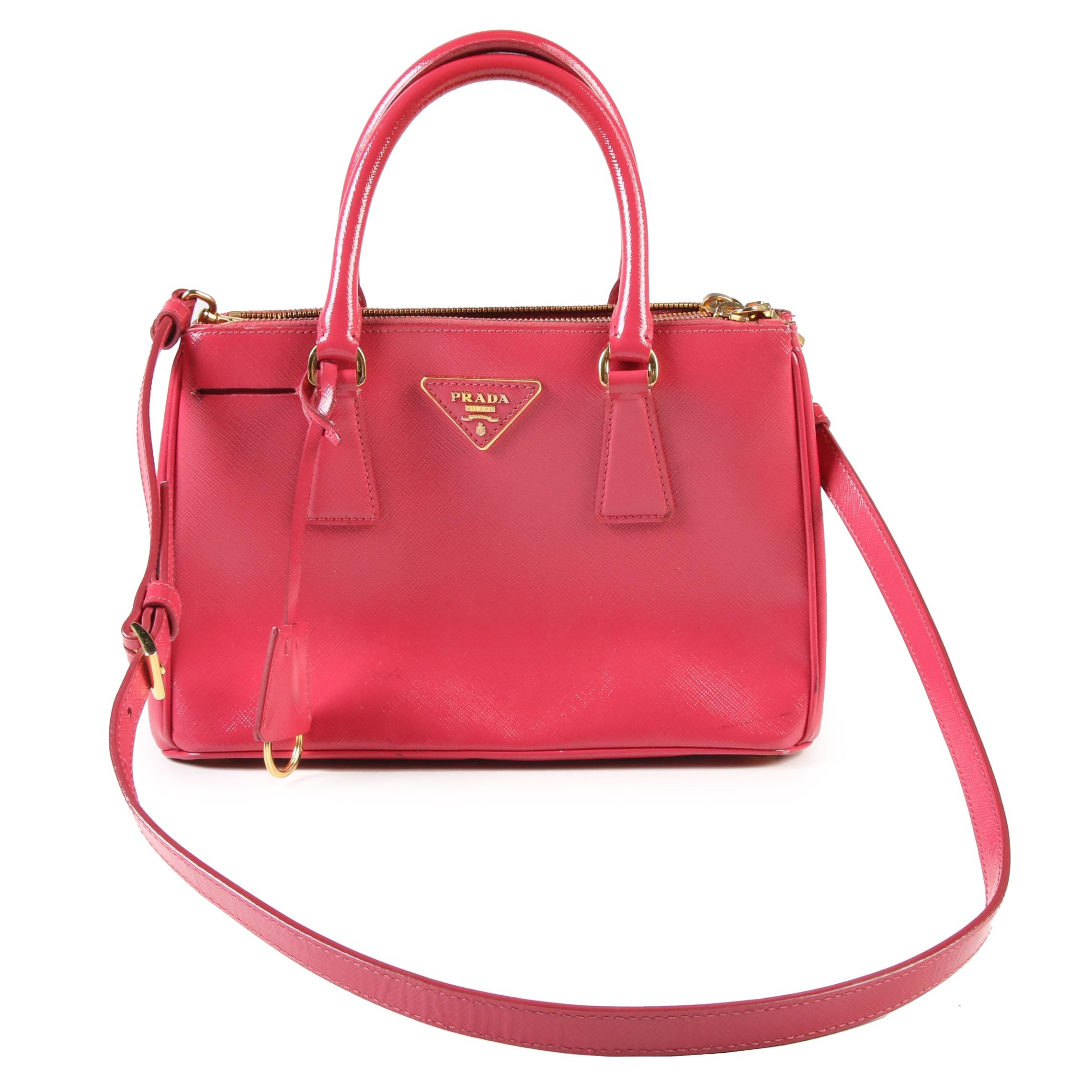 Prada Micro Galleria Two Way Handbag in Peonia Saffiano Leather