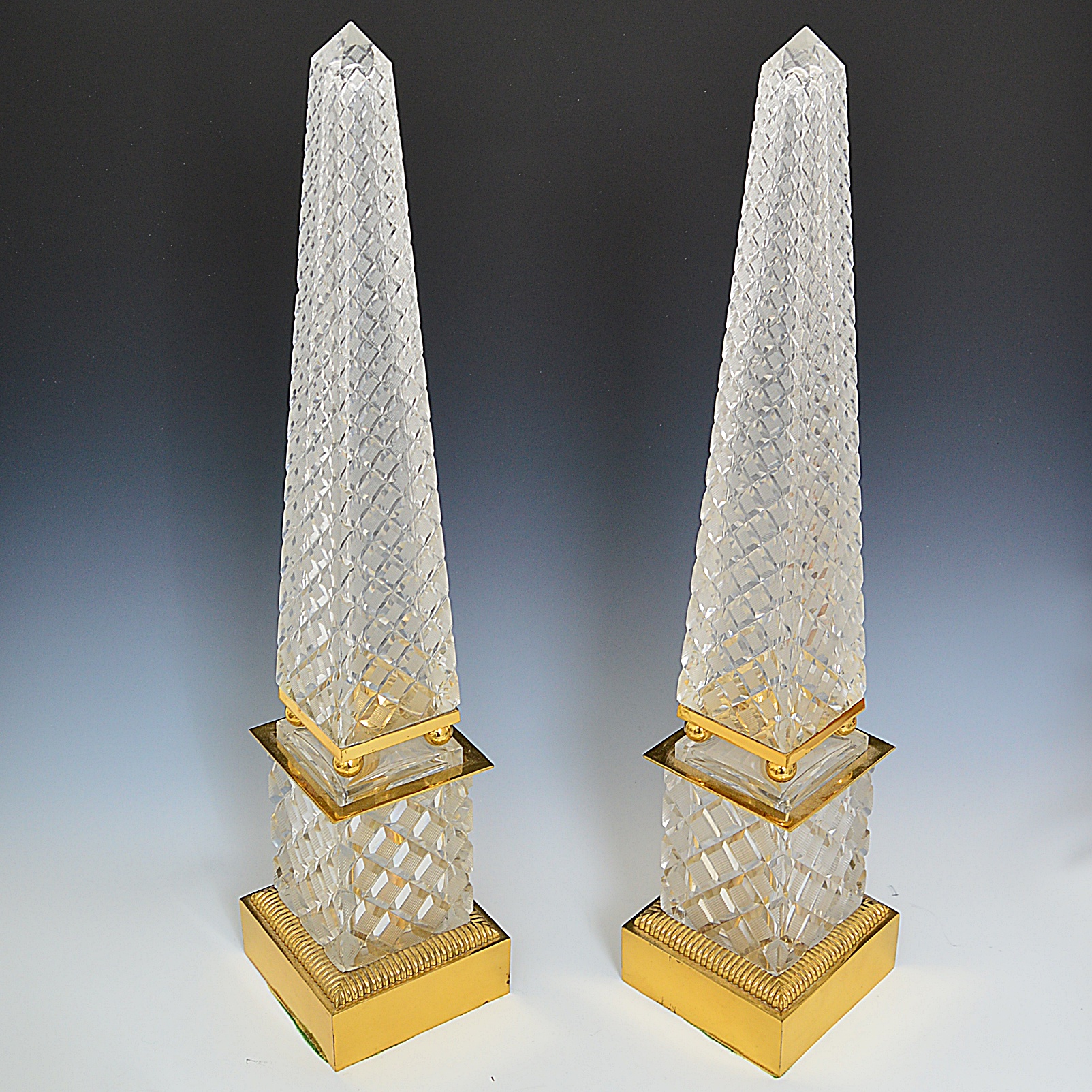 Pair of Cut Crystal Obelisks