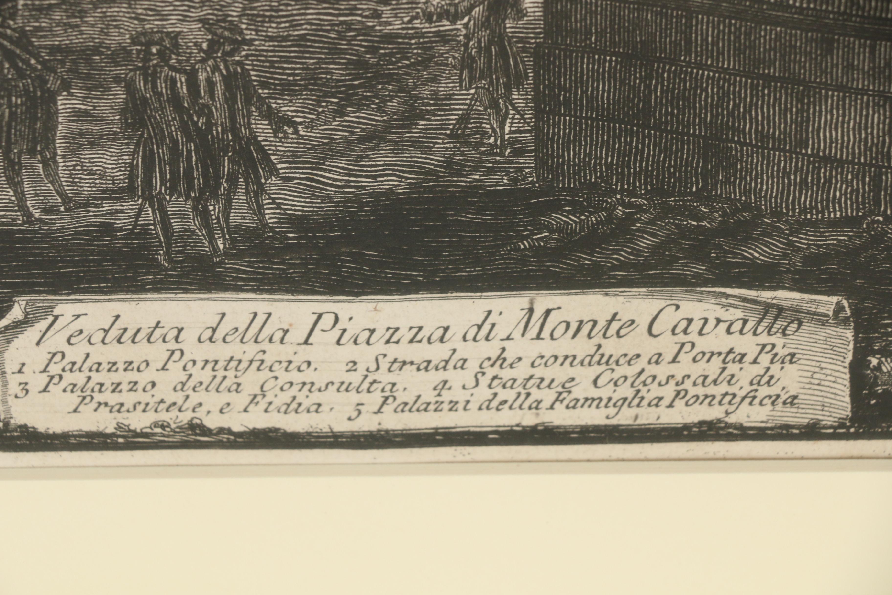 Giovanni Piranesi First State Etching "Veduta della Piazza di Monte Cavallo"