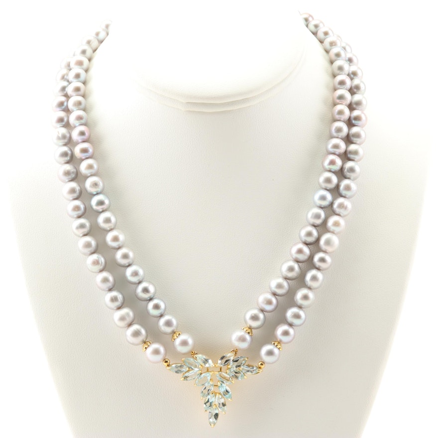 Sterling Silver Freshwater Pearl 10.56 CTW Blue Topaz Ruby Necklace