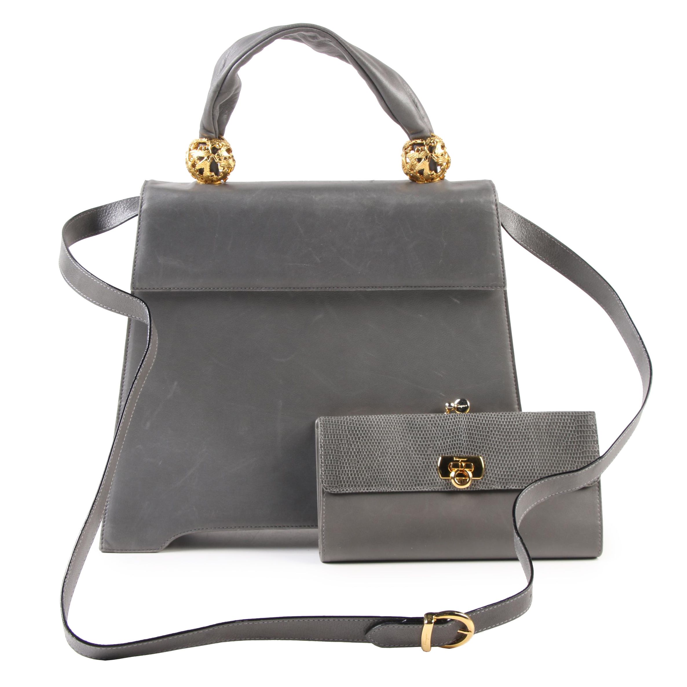 Salvatore Ferragamo Trapezium Bag and Trifold Gancini Wallet, Made in Italy