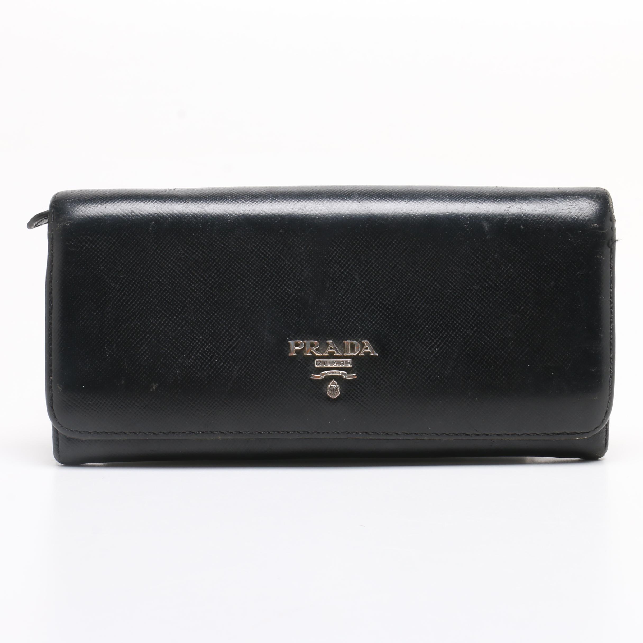 Prada Black Saffiano Leather Wallet and Epi Leather Key Holder