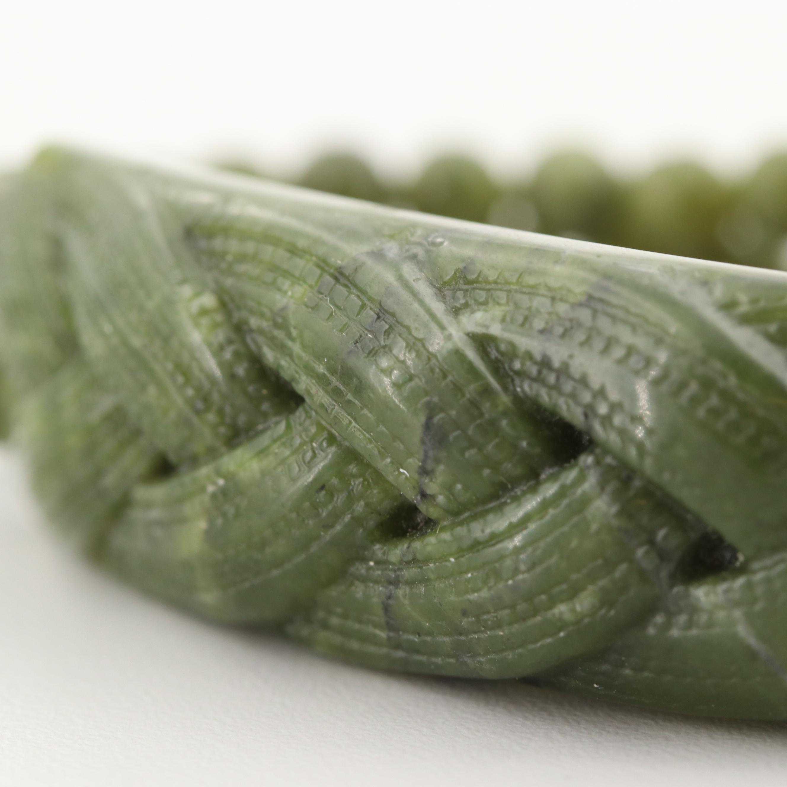 Nephrite Carved Braid Motif Double Strand Bracelet