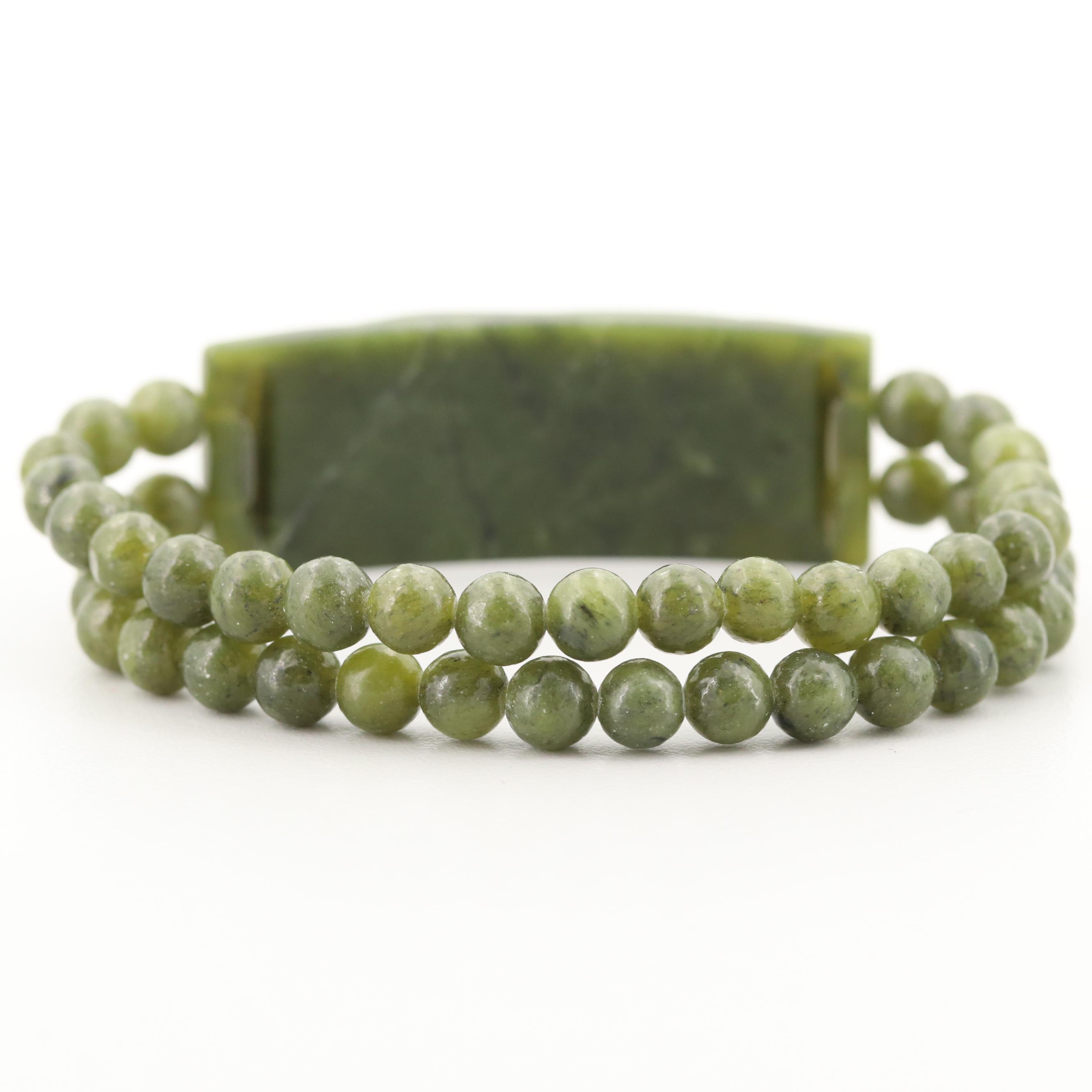 Nephrite Carved Braid Motif Double Strand Bracelet