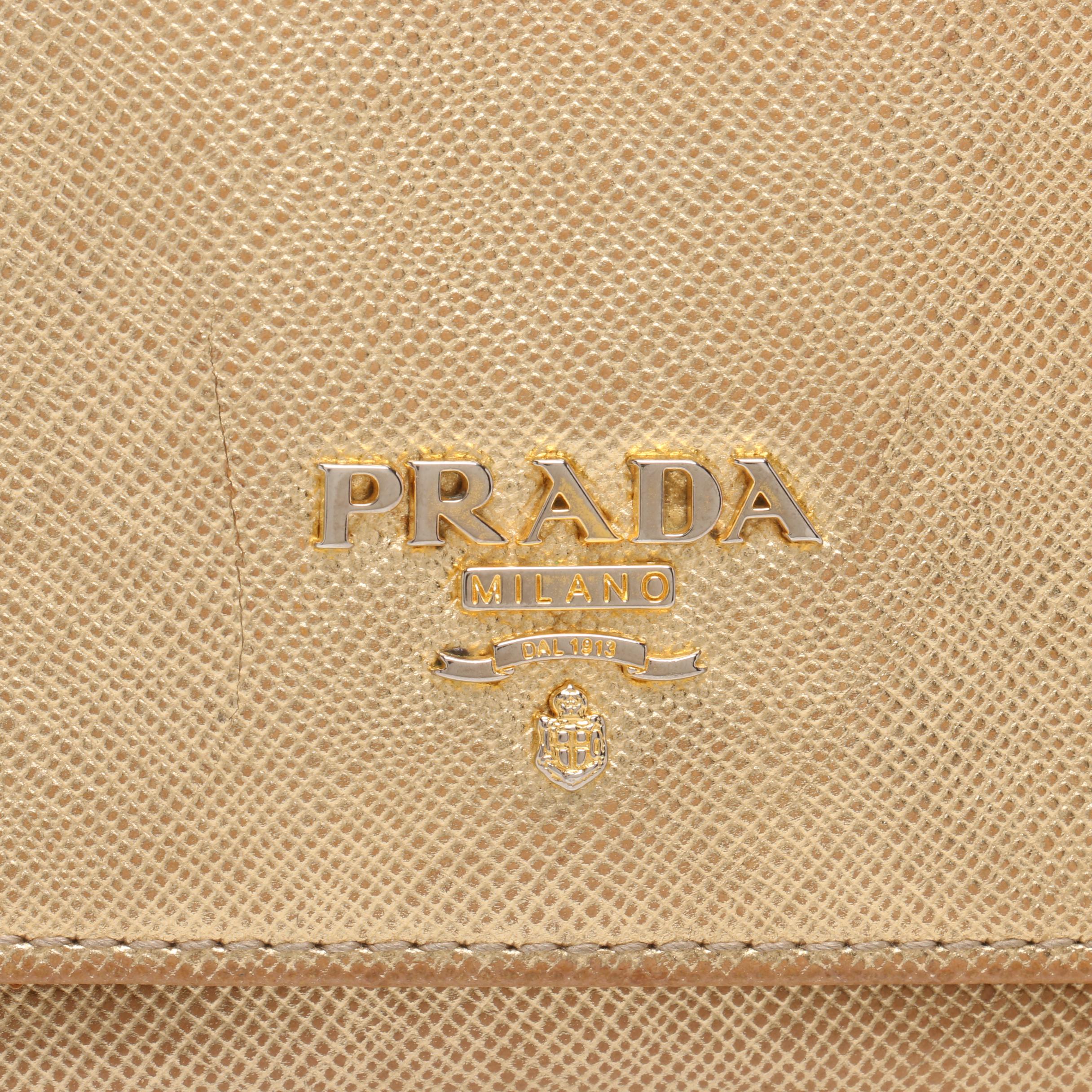 Prada Metallic Gold Saffiano Leather Wallet