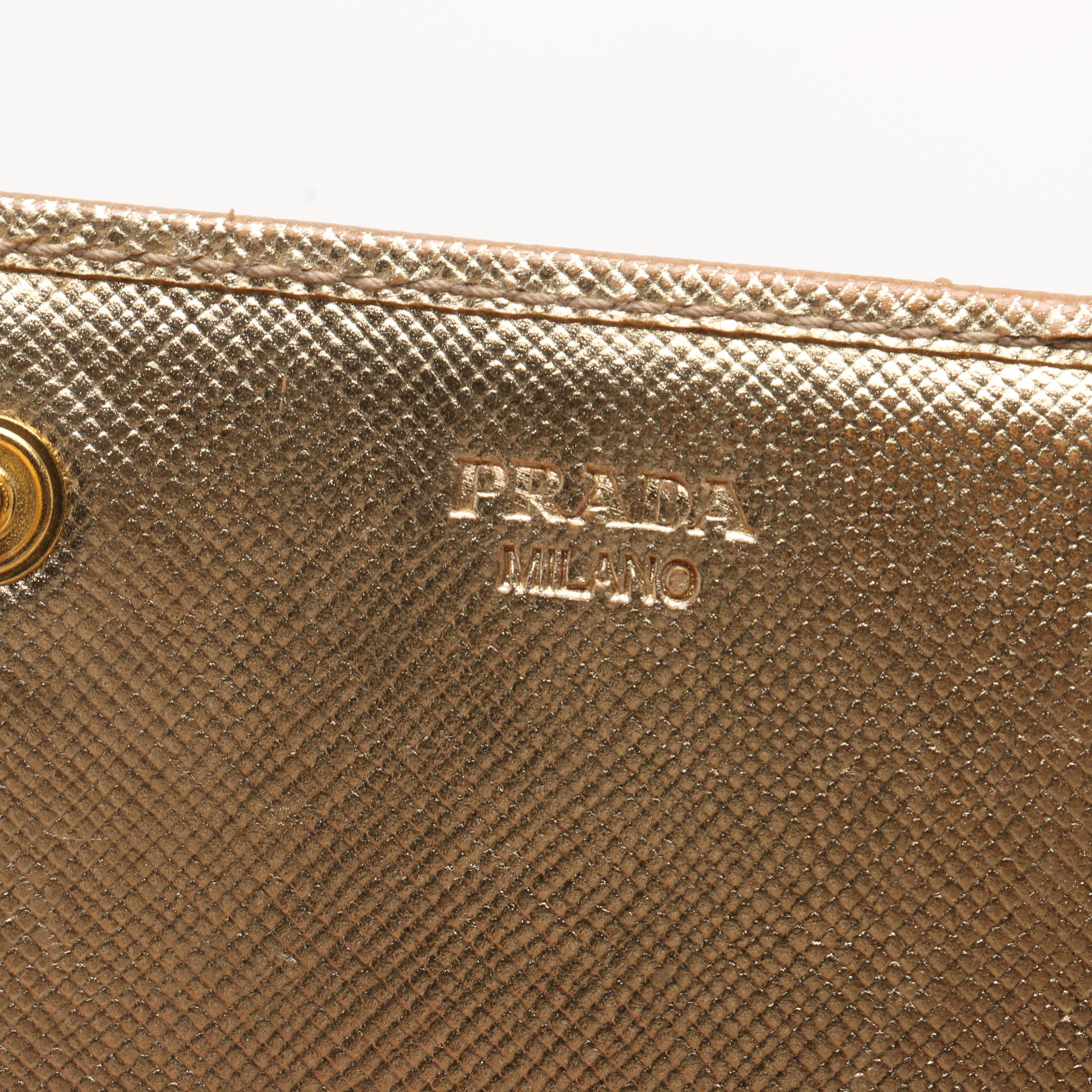 Prada Metallic Gold Saffiano Leather Wallet