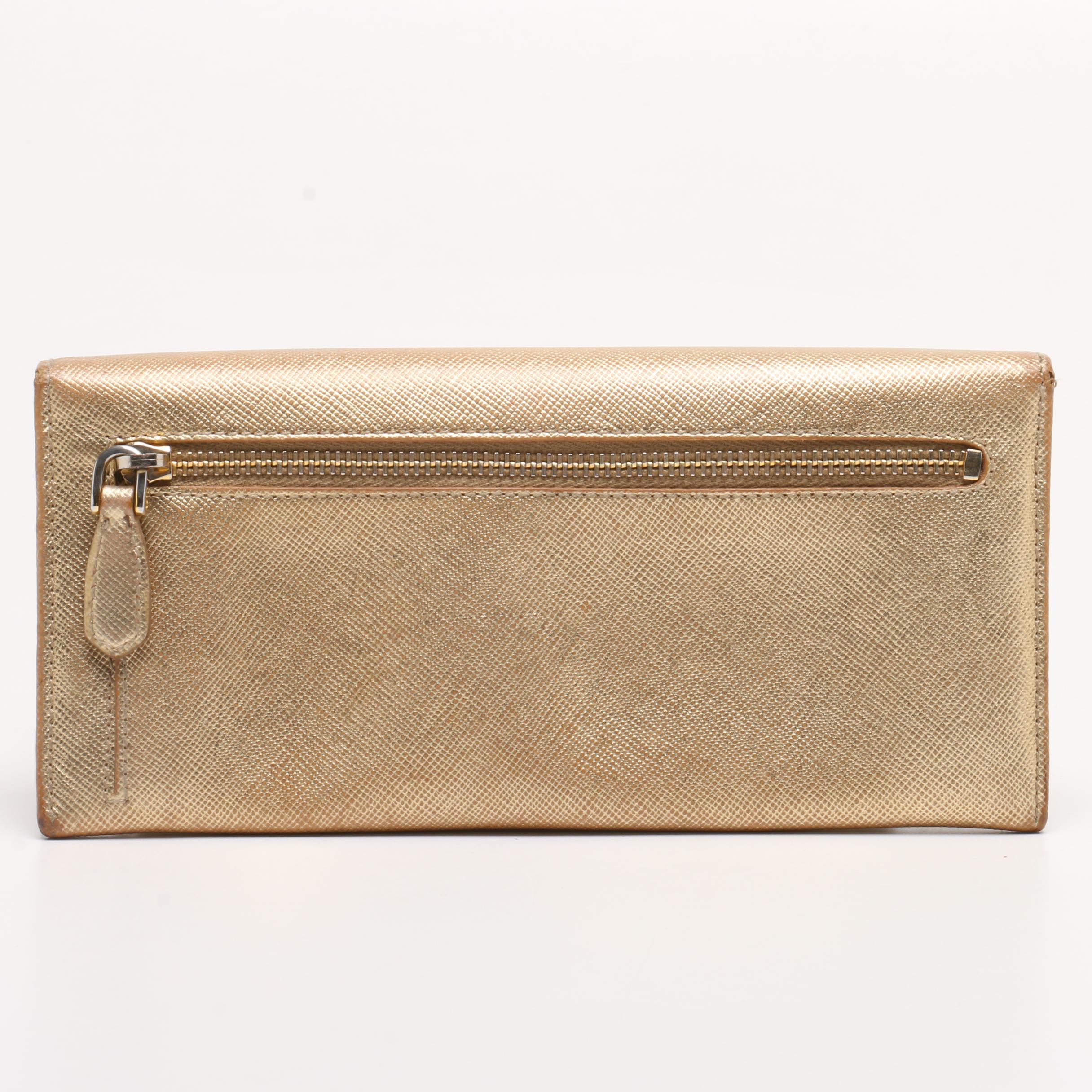 Prada Metallic Gold Saffiano Leather Wallet
