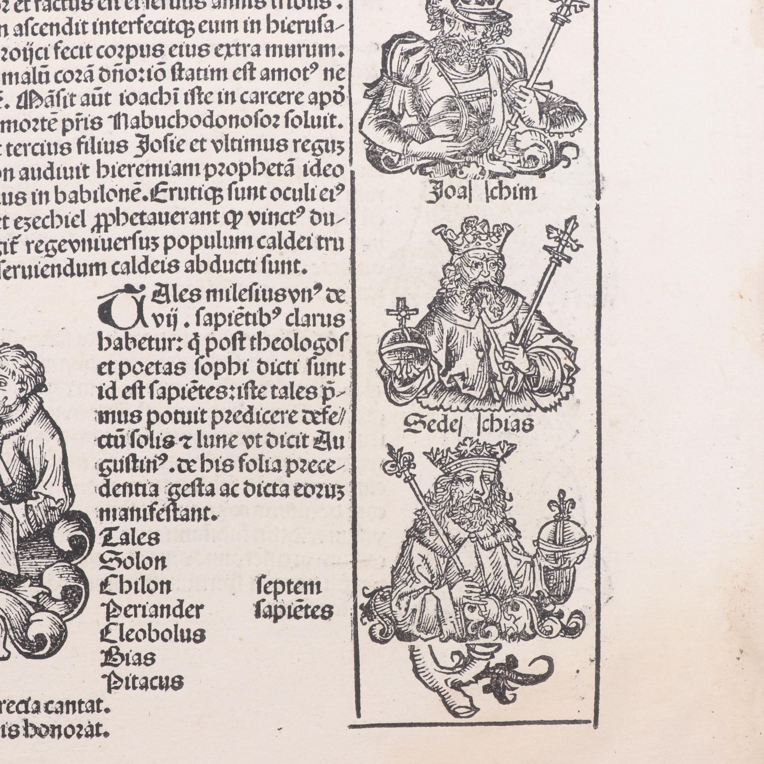 Leaves from circa 1493 "Nuremberg Chronicle" with Woodcuts