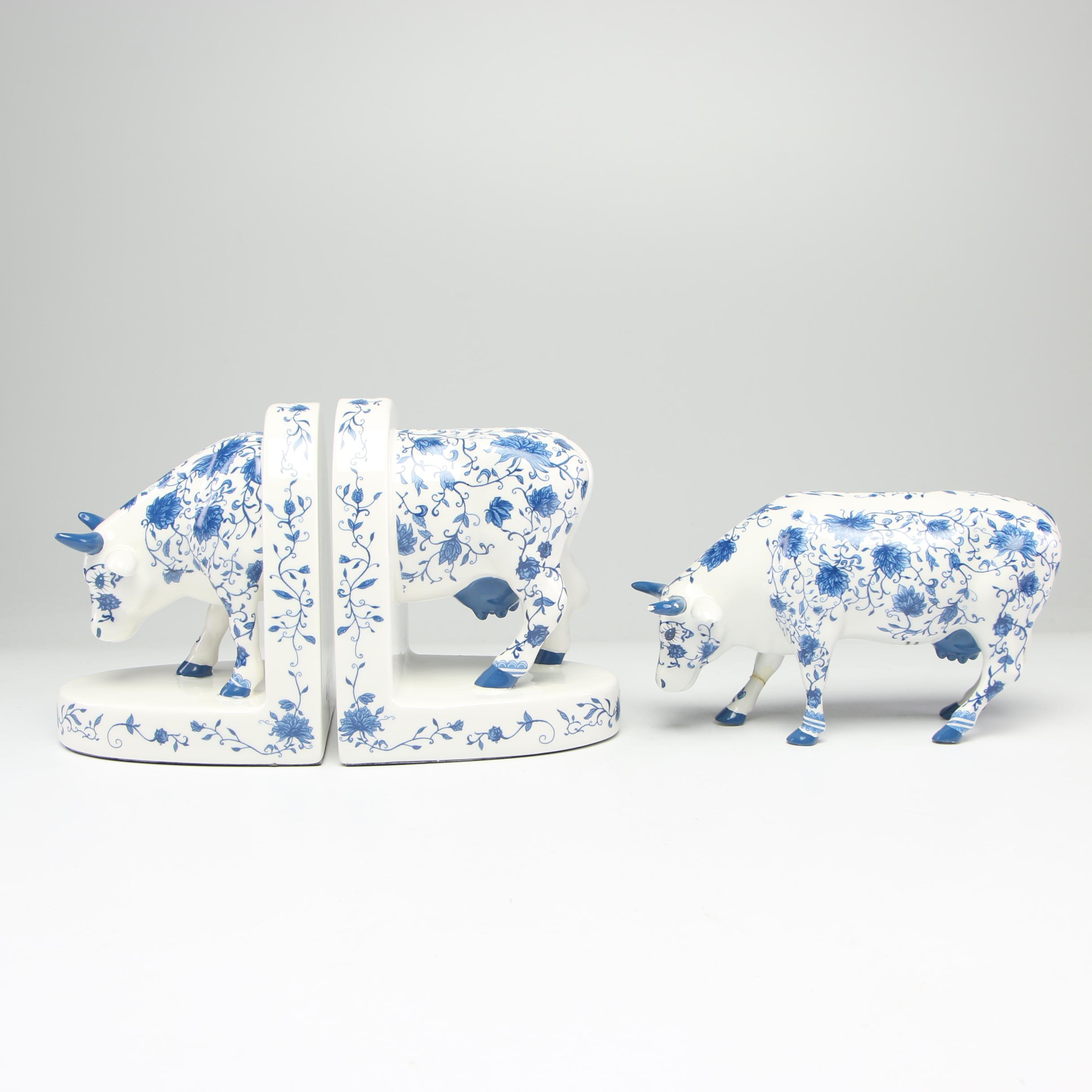 Cow Parade Figurines and Bookends Including "MooShoe" and "AngeliCow"