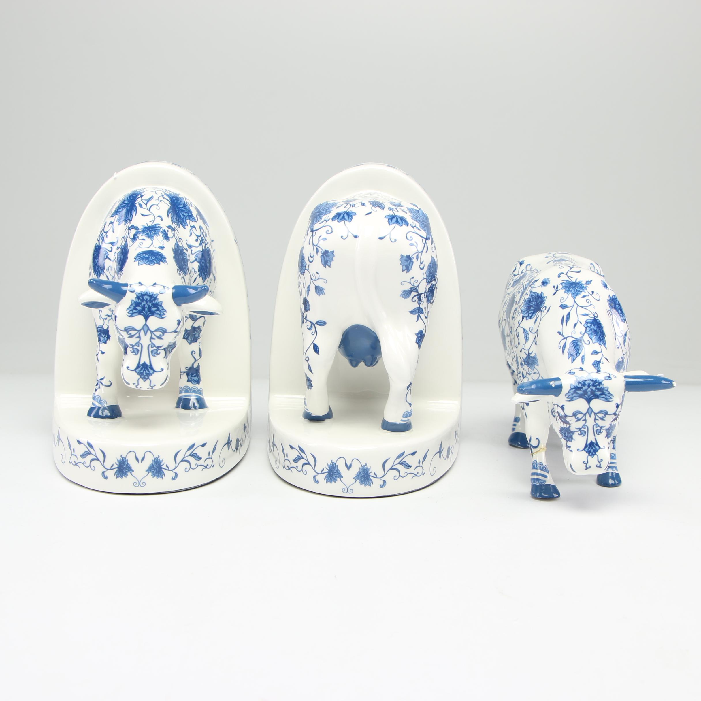 Cow Parade Figurines and Bookends Including "MooShoe" and "AngeliCow"