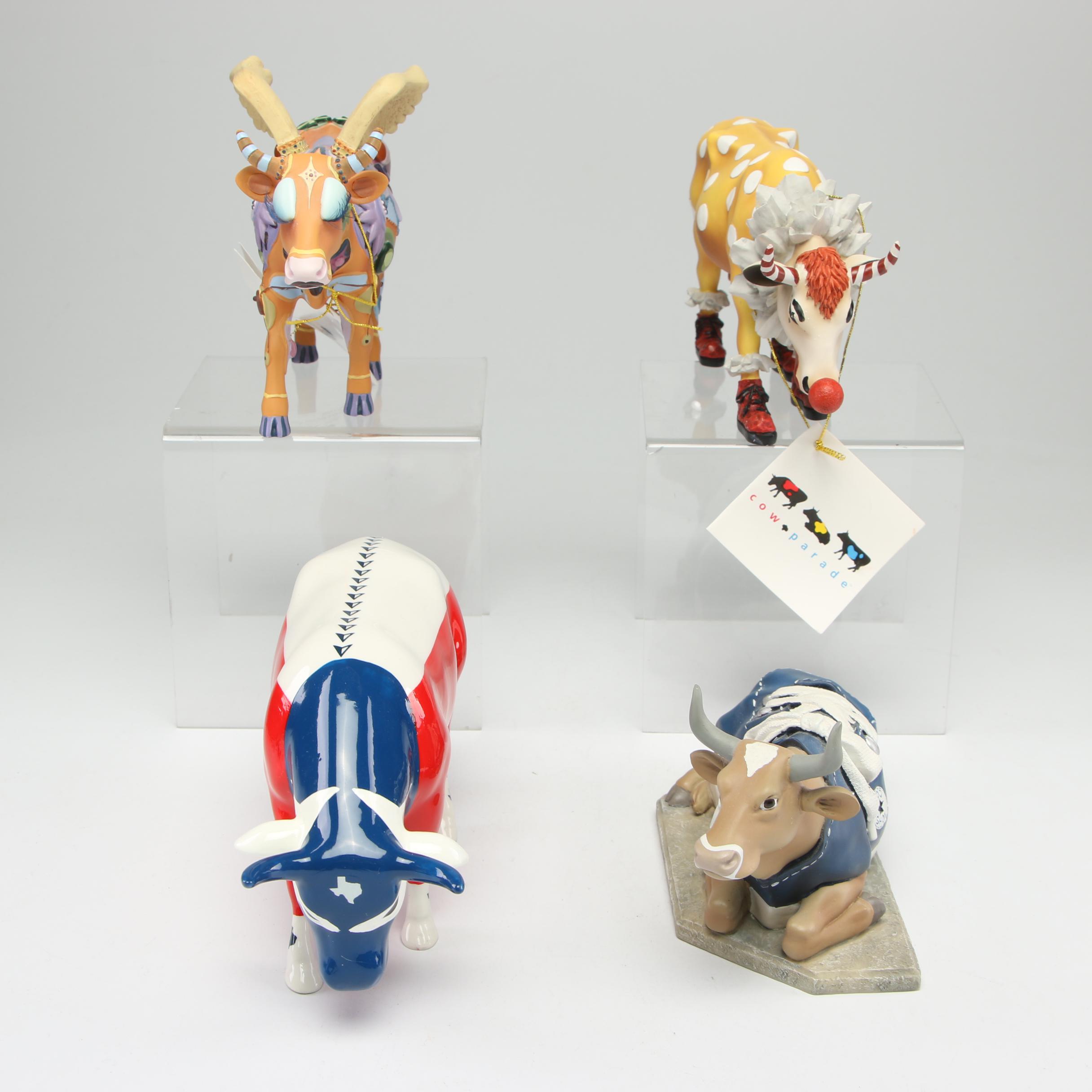 Cow Parade Figurines and Bookends Including "MooShoe" and "AngeliCow"
