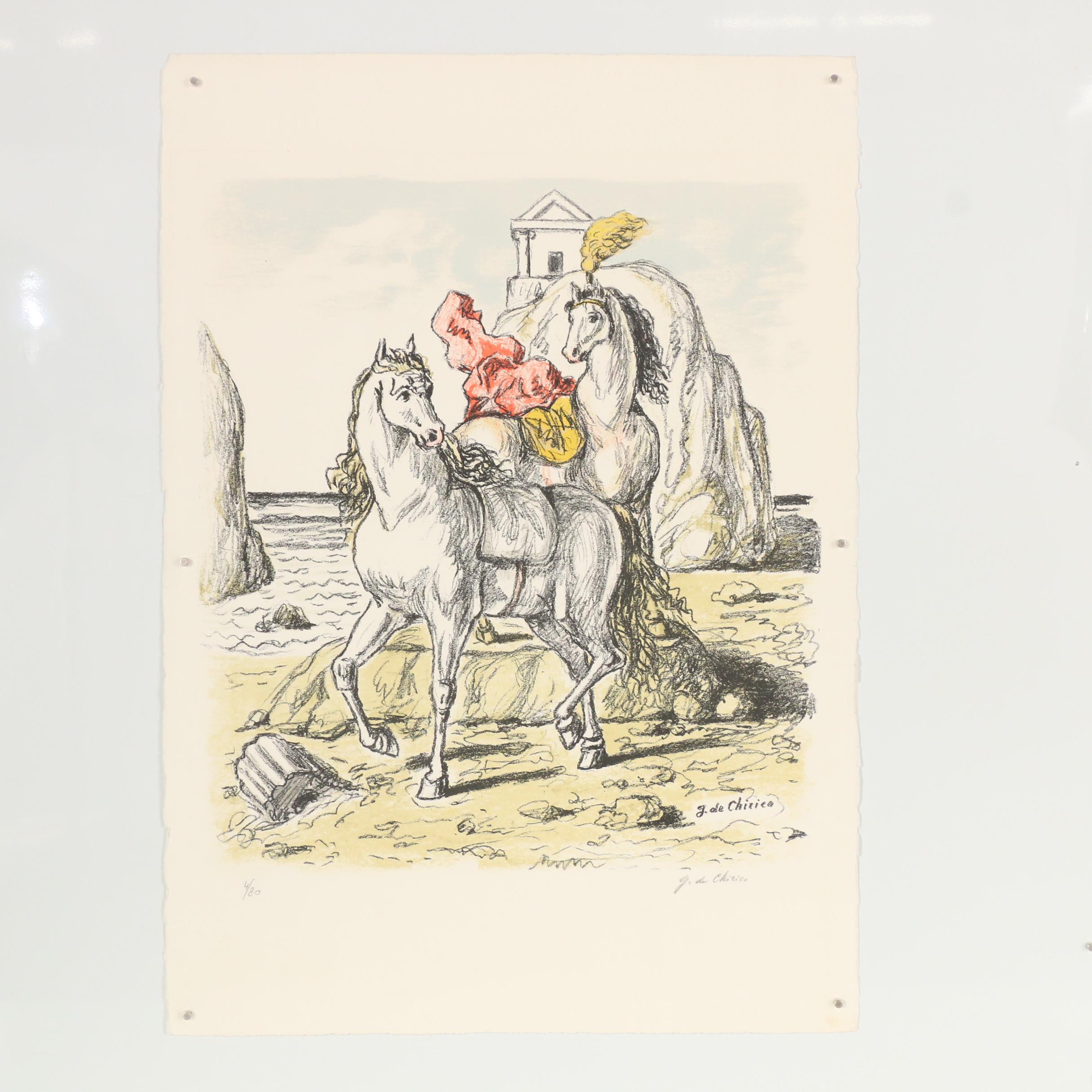 Giorgio De Chirico 1969 Lithograph "Cavalli su una Spiaggia Antica"