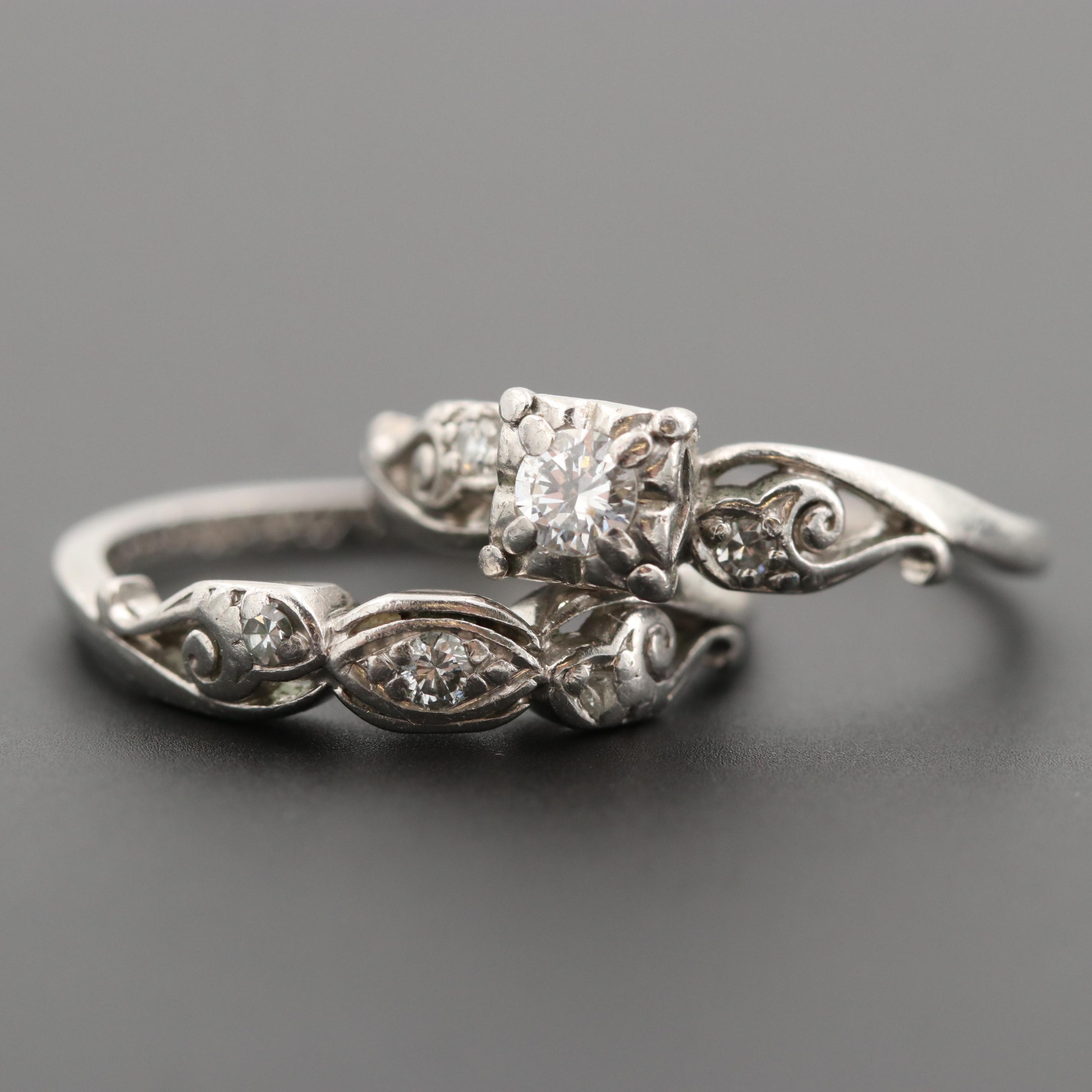 Circa 1950s Platinum Diamond Wedding Ring Set