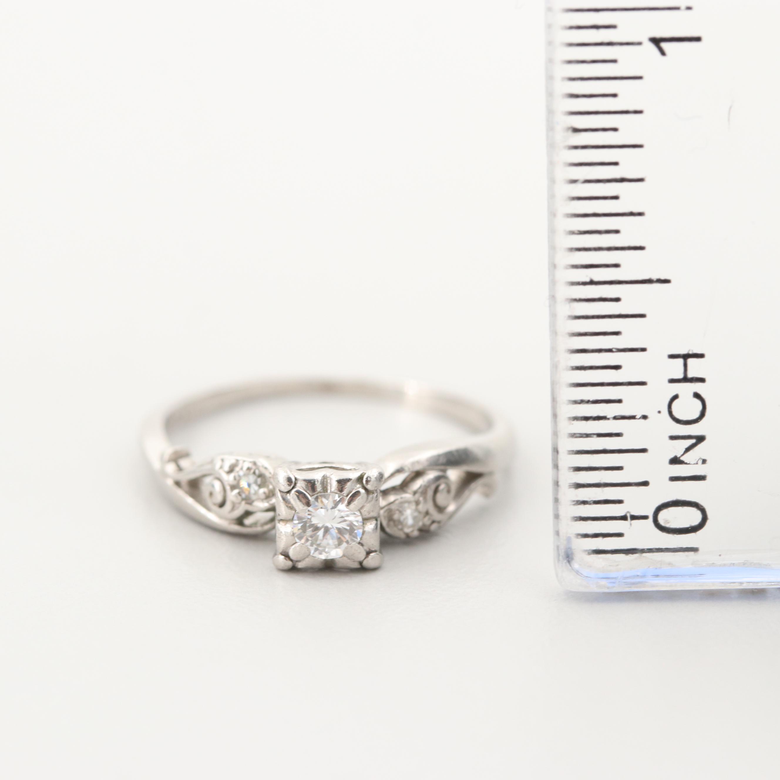 Circa 1950s Platinum Diamond Wedding Ring Set