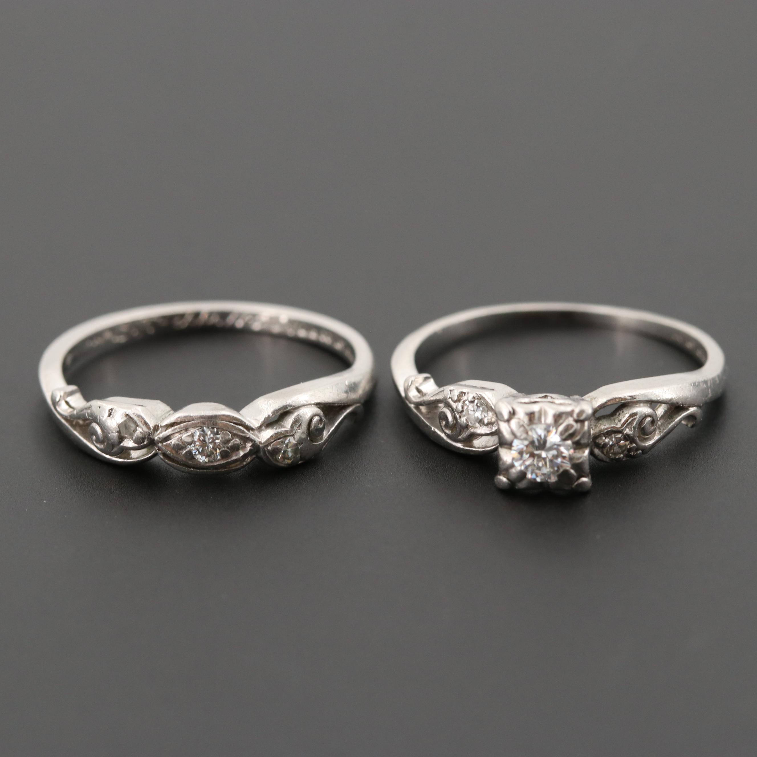Circa 1950s Platinum Diamond Wedding Ring Set
