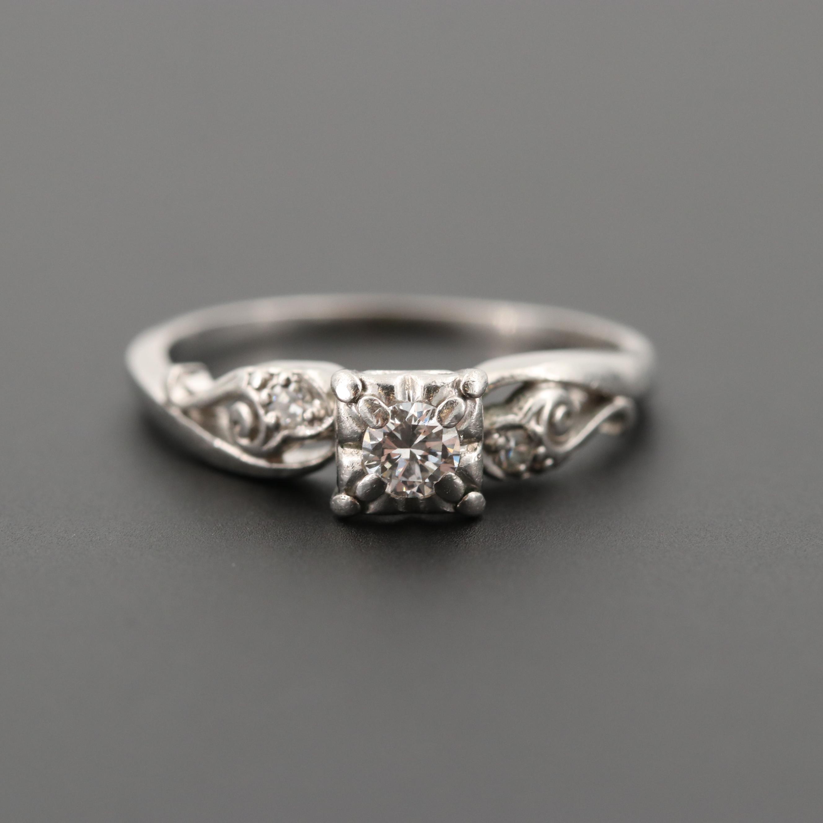 Circa 1950s Platinum Diamond Wedding Ring Set