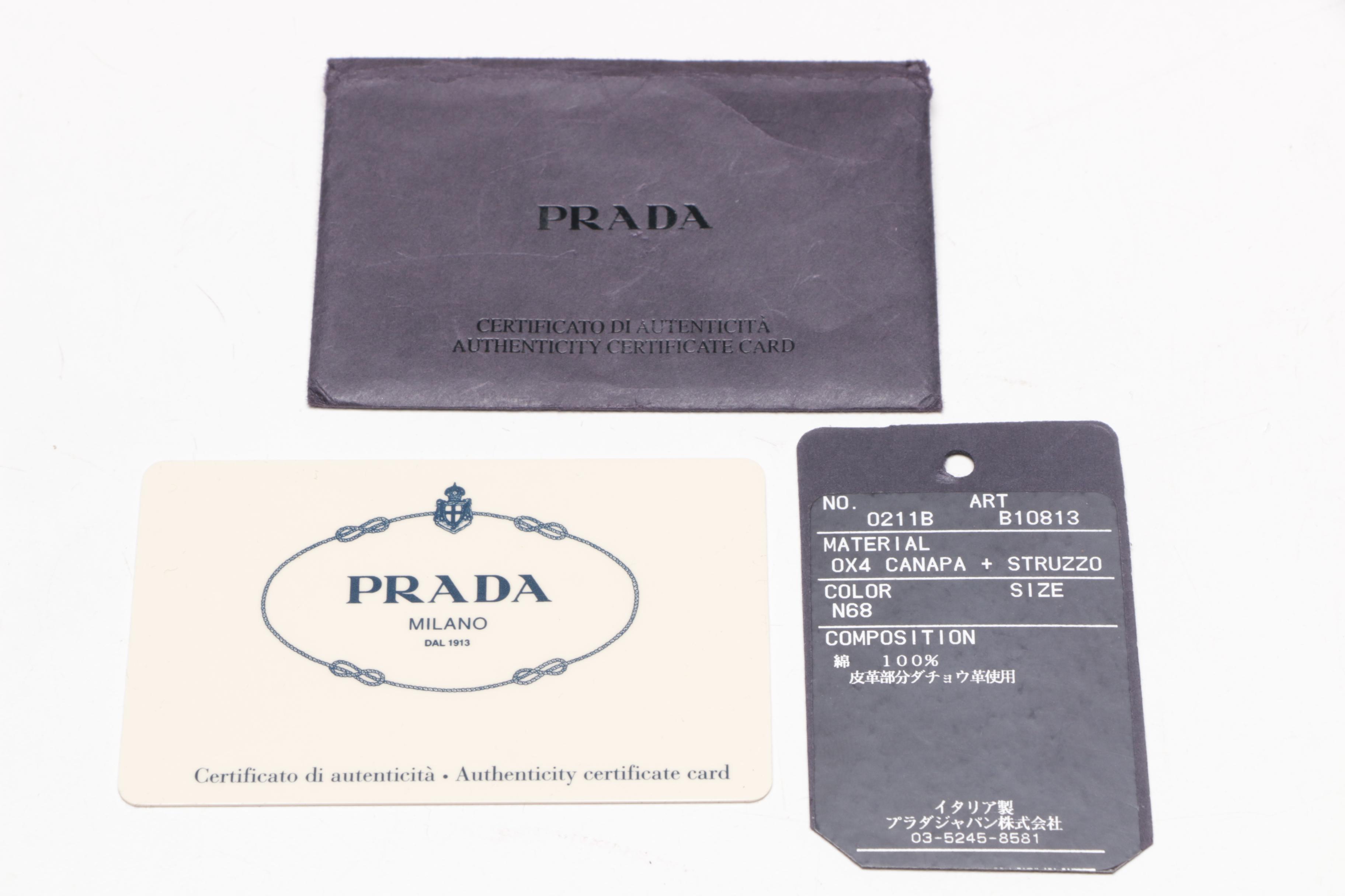 Prada Beige Canvas Satchel with Ostrich Leather Trim