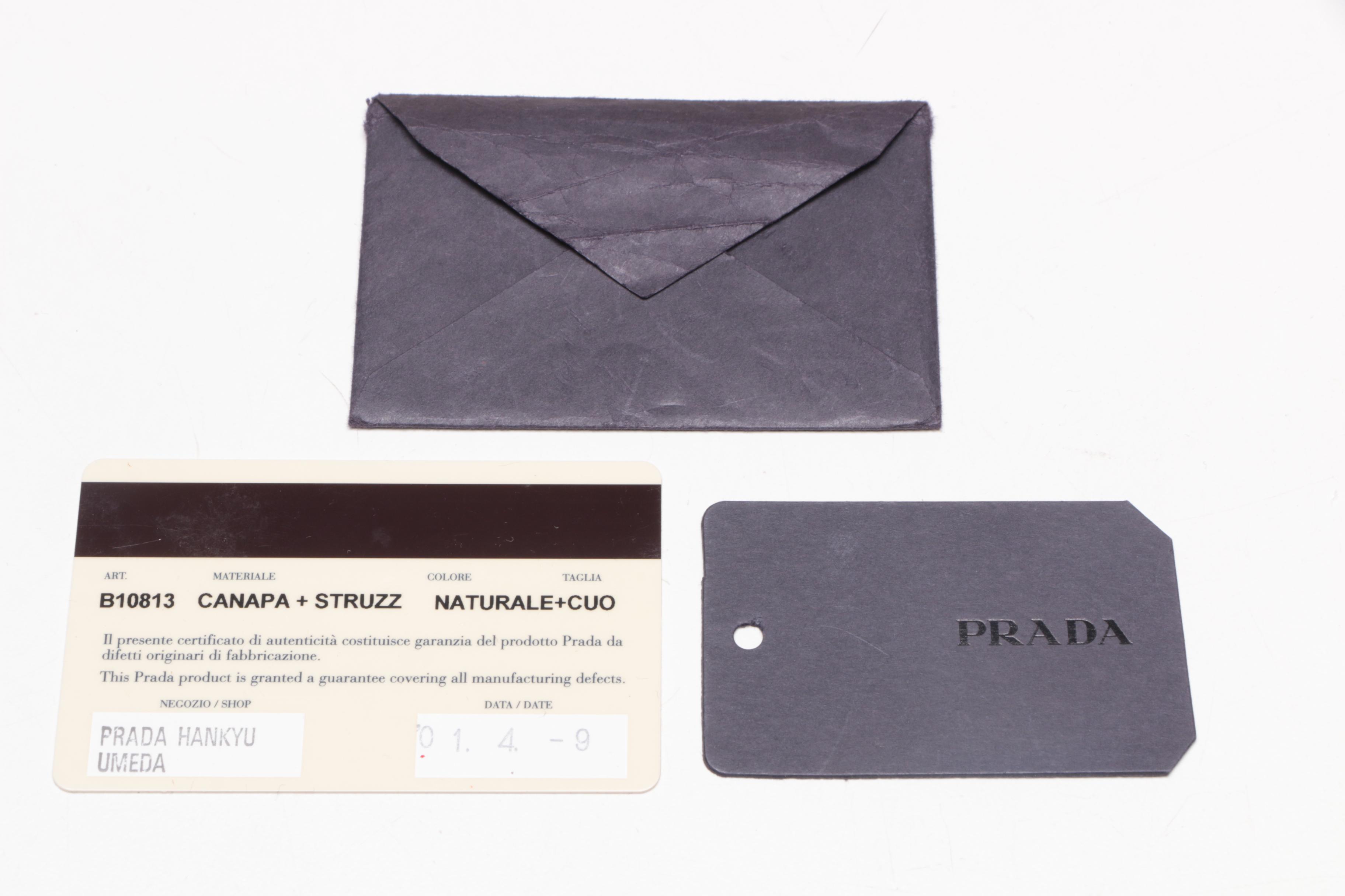 Prada Beige Canvas Satchel with Ostrich Leather Trim