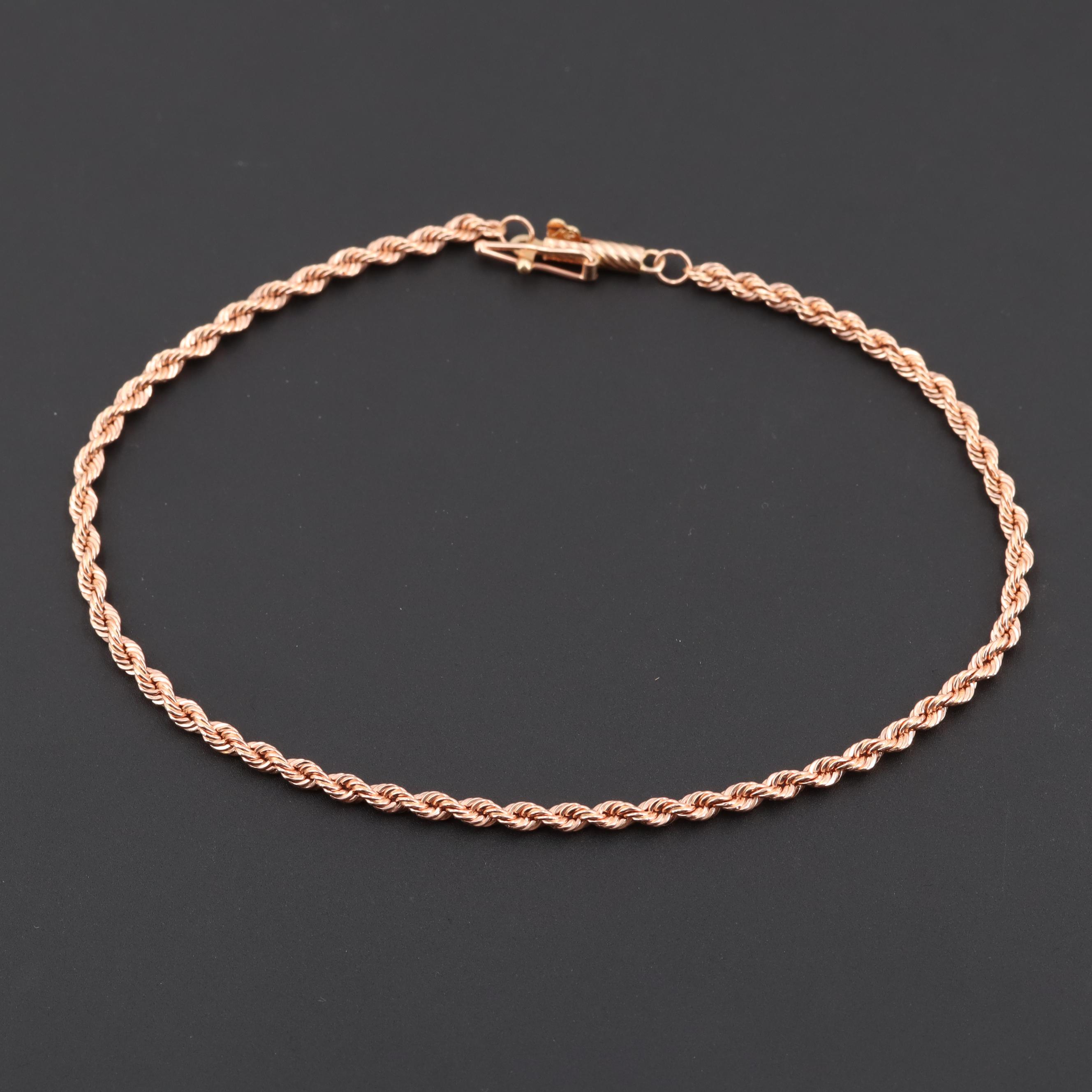 14K Rose Gold Rope Chain Bracelet
