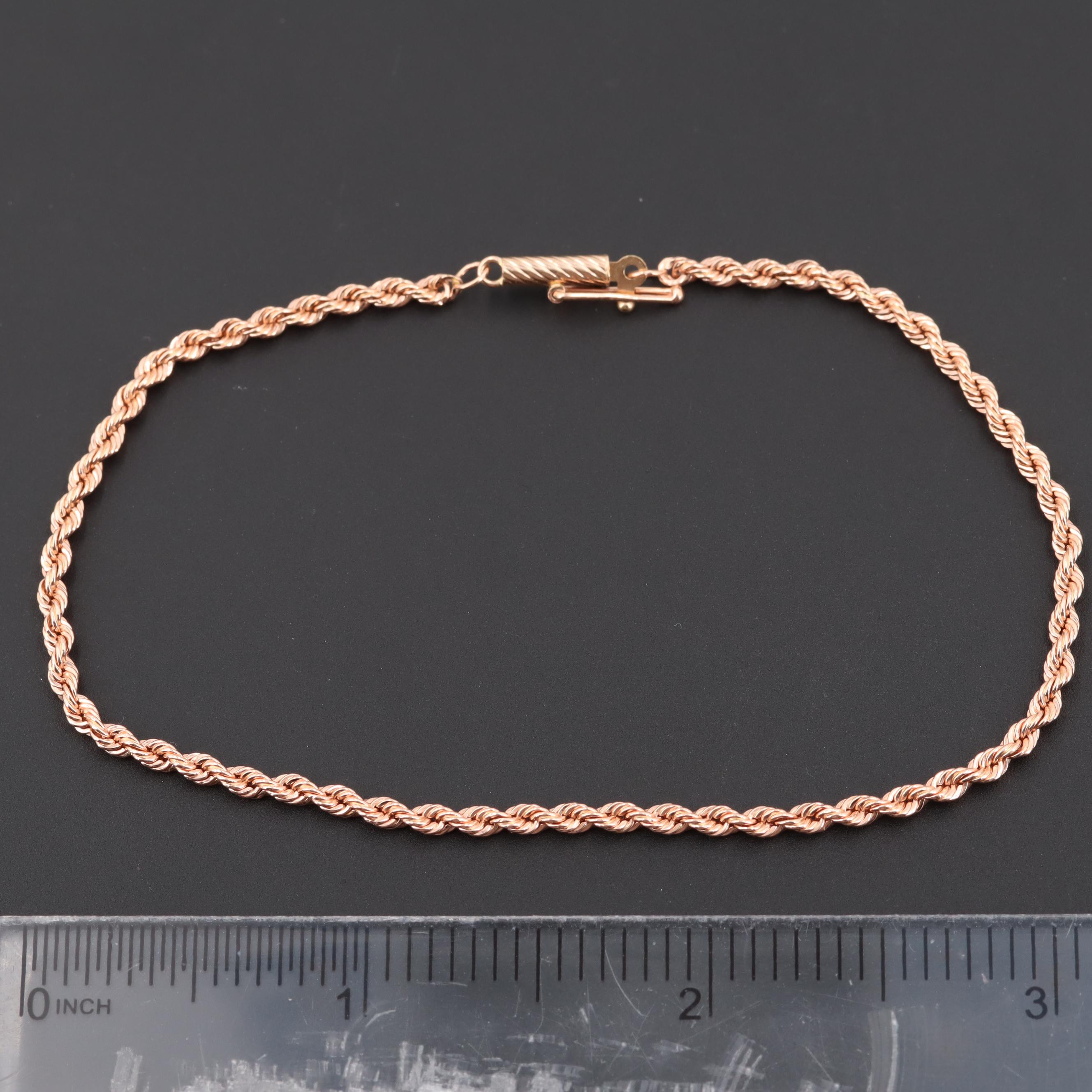 14K Rose Gold Rope Chain Bracelet