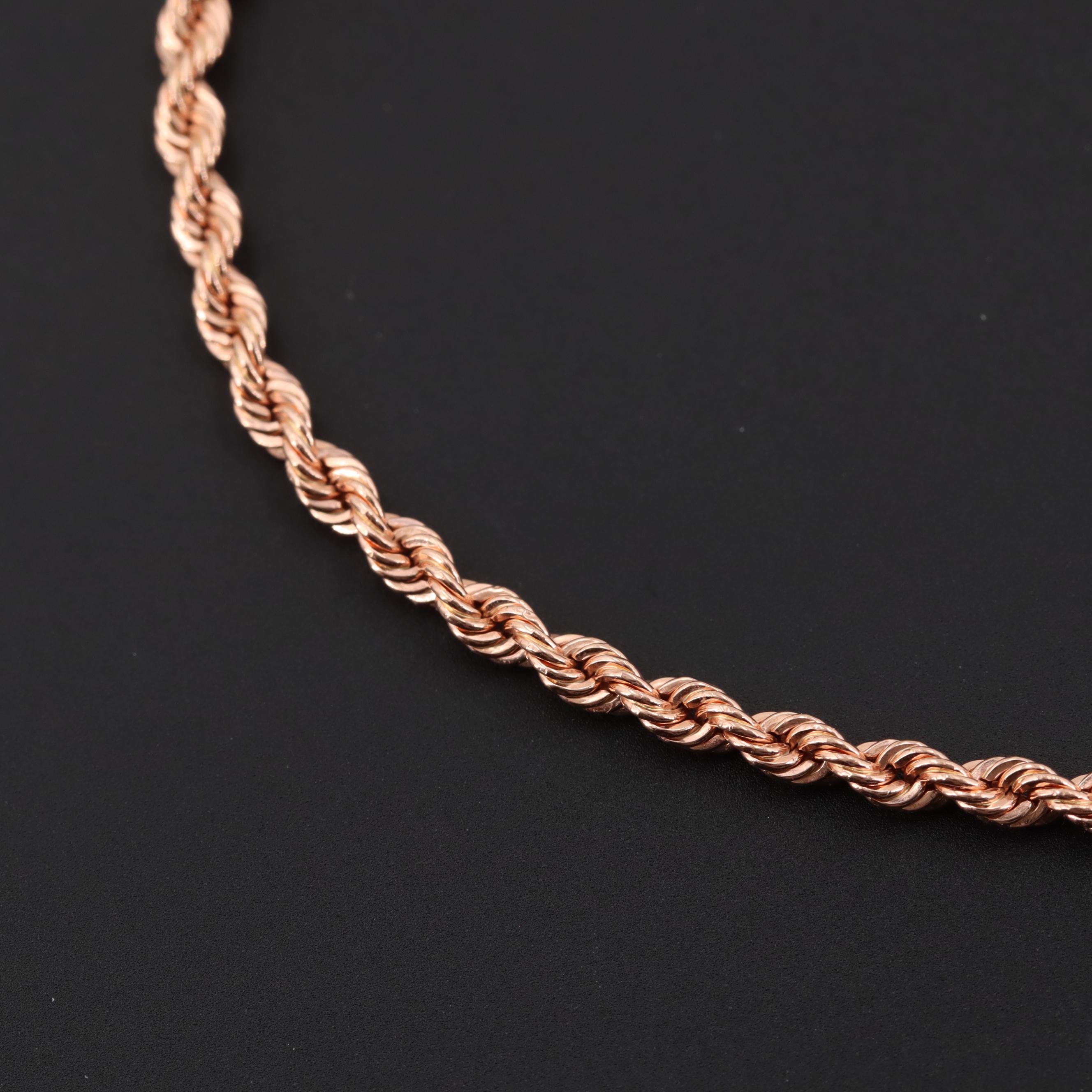 14K Rose Gold Rope Chain Bracelet