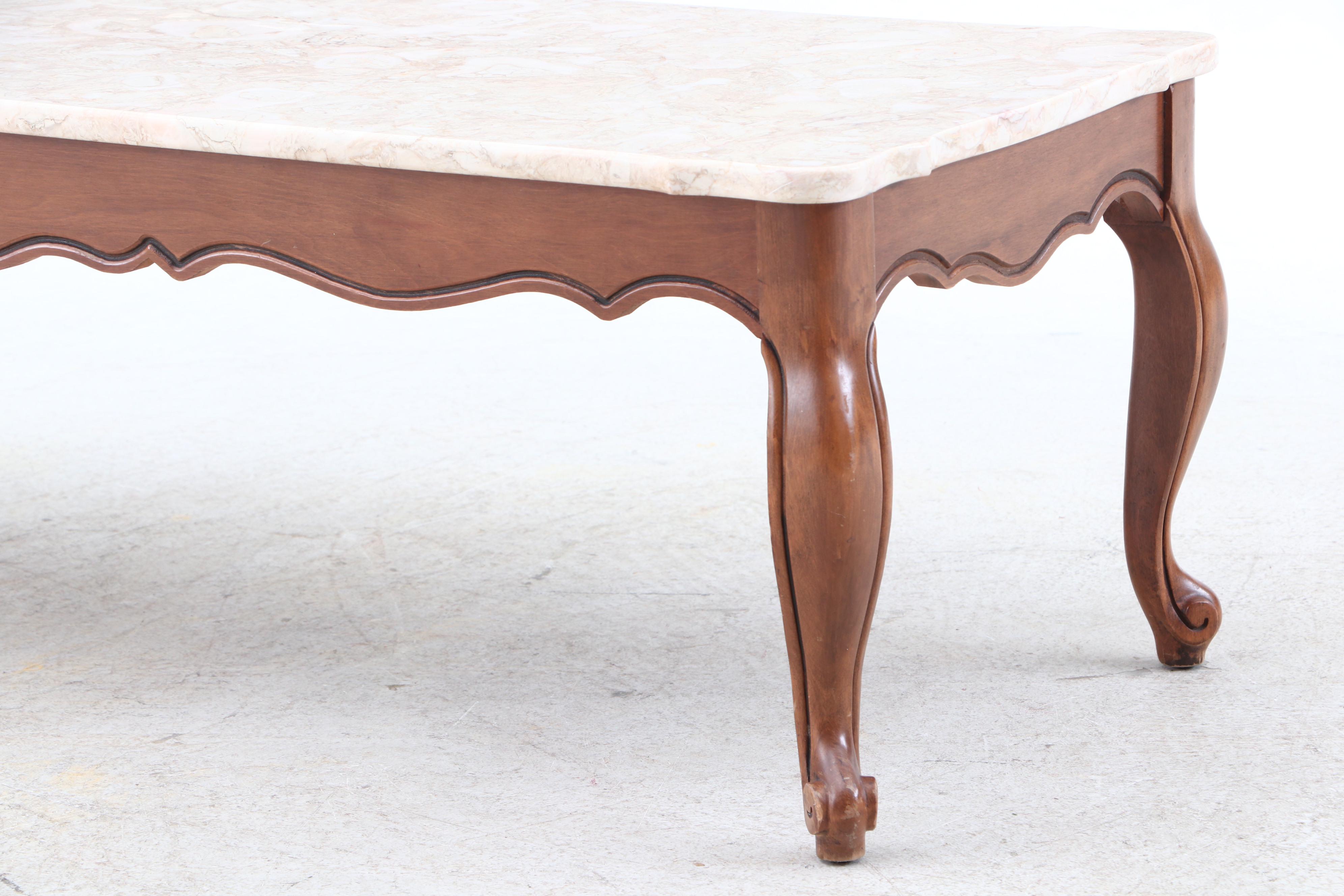French Provincial Style Coffee Table with Marble Top, 1960s