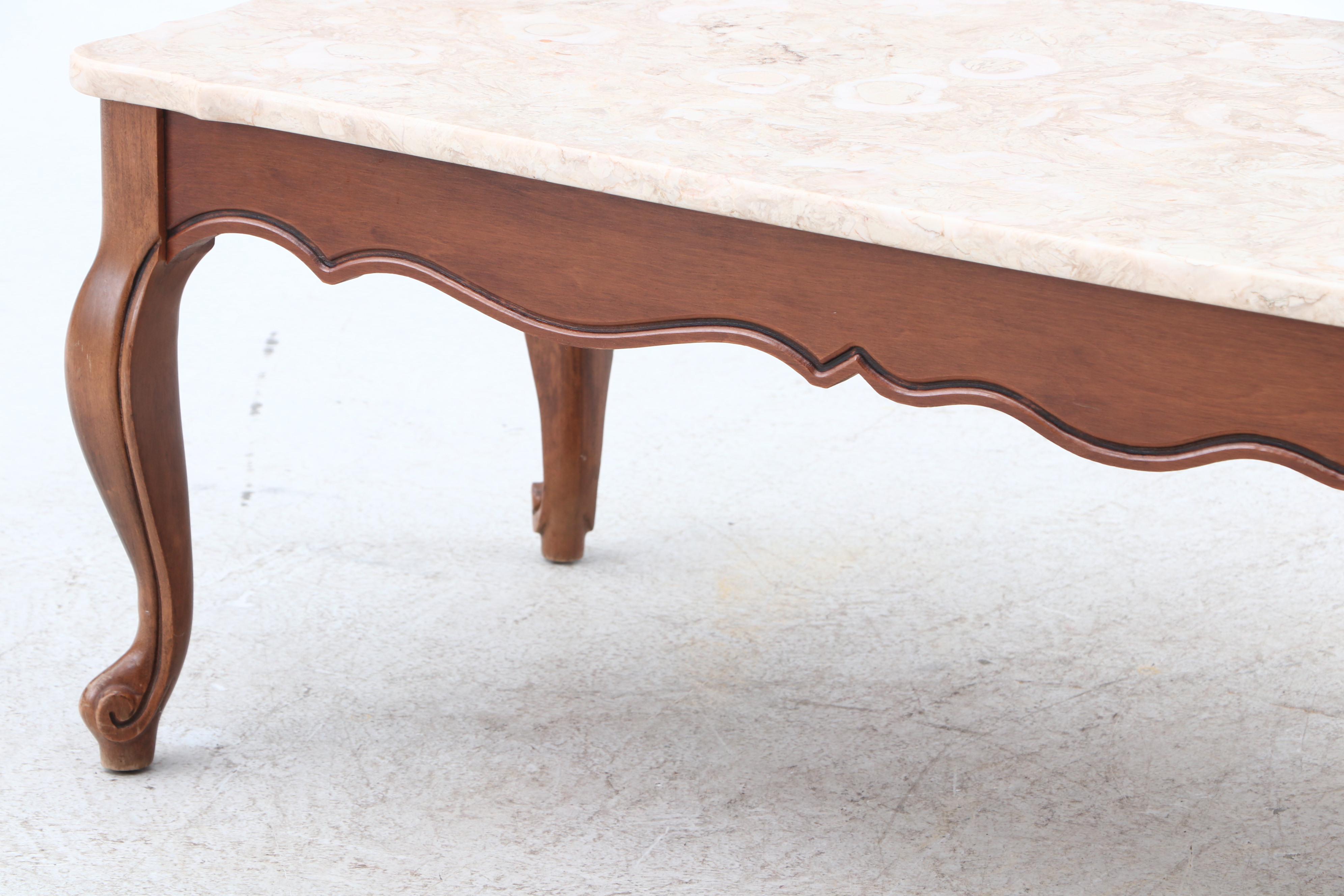 French Provincial Style Coffee Table with Marble Top, 1960s