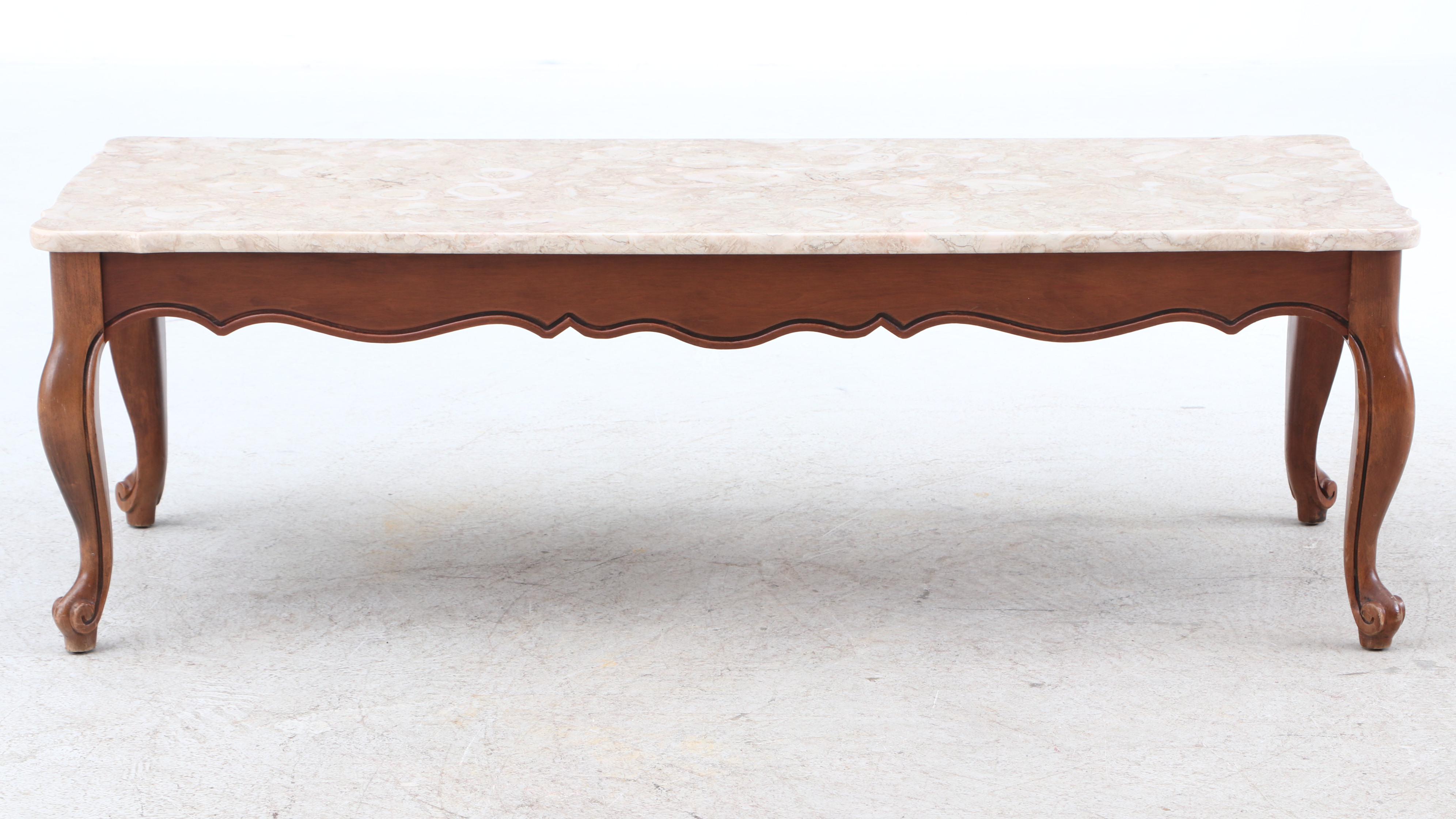 French Provincial Style Coffee Table with Marble Top, 1960s