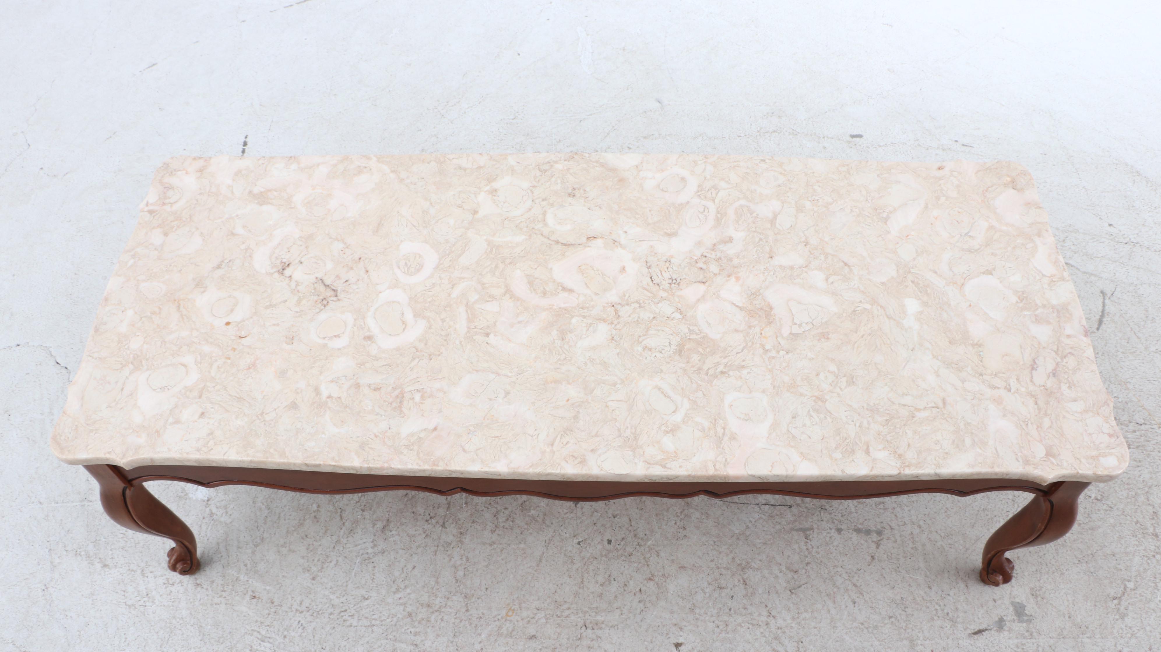 French Provincial Style Coffee Table with Marble Top, 1960s