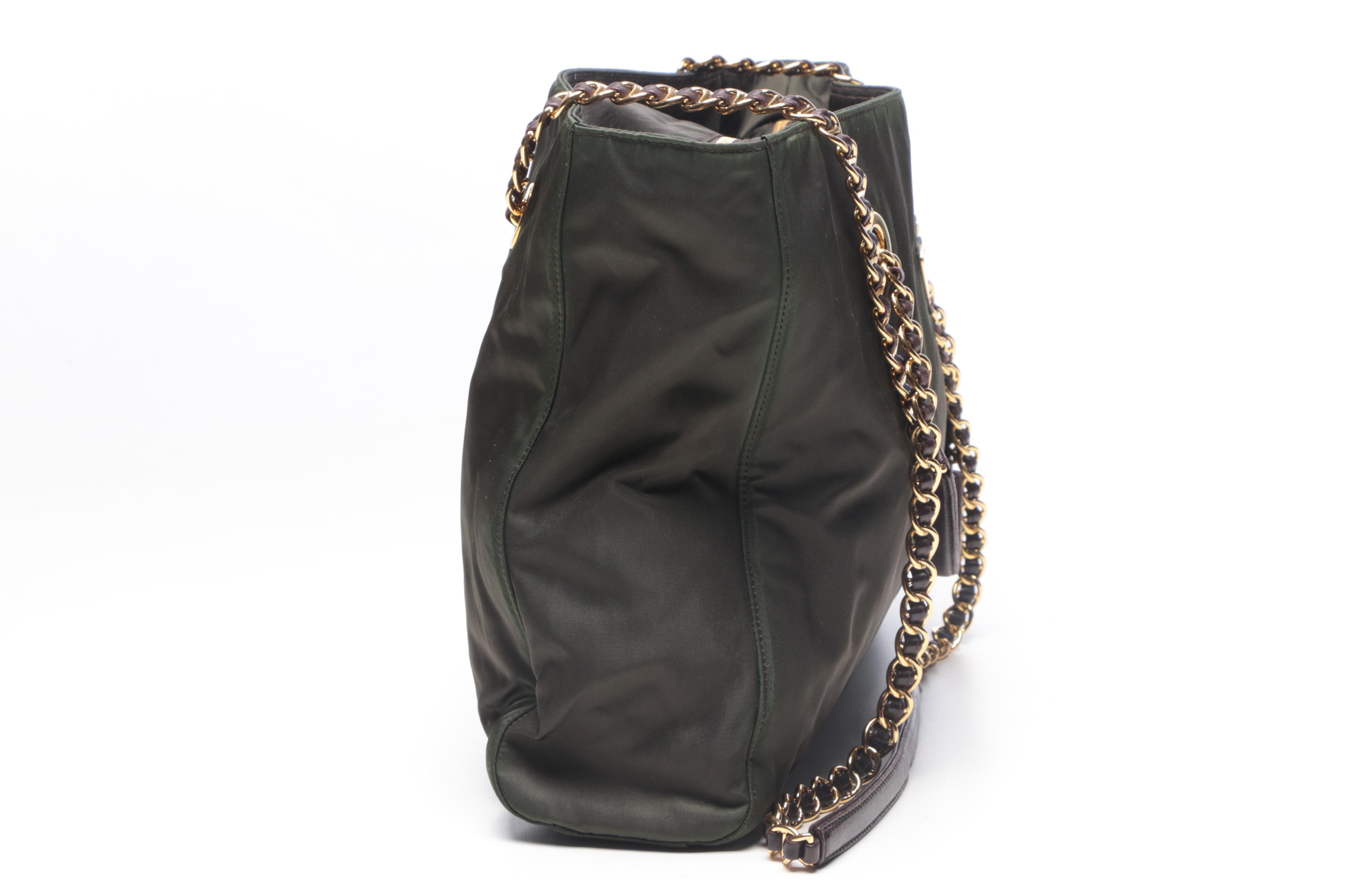 Prada Iridescent Green Nylon Tote Bag