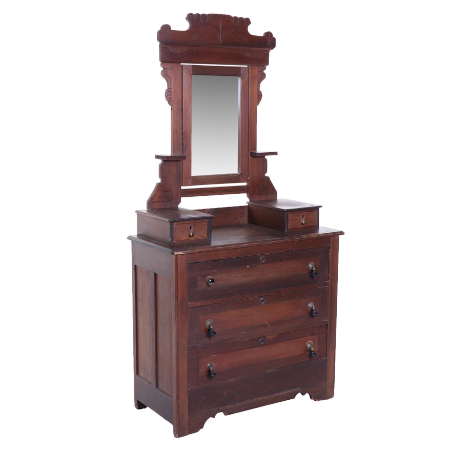 Victorian, Eastlake Style Walnut Dressing Table with Mirror, Late 19th Century