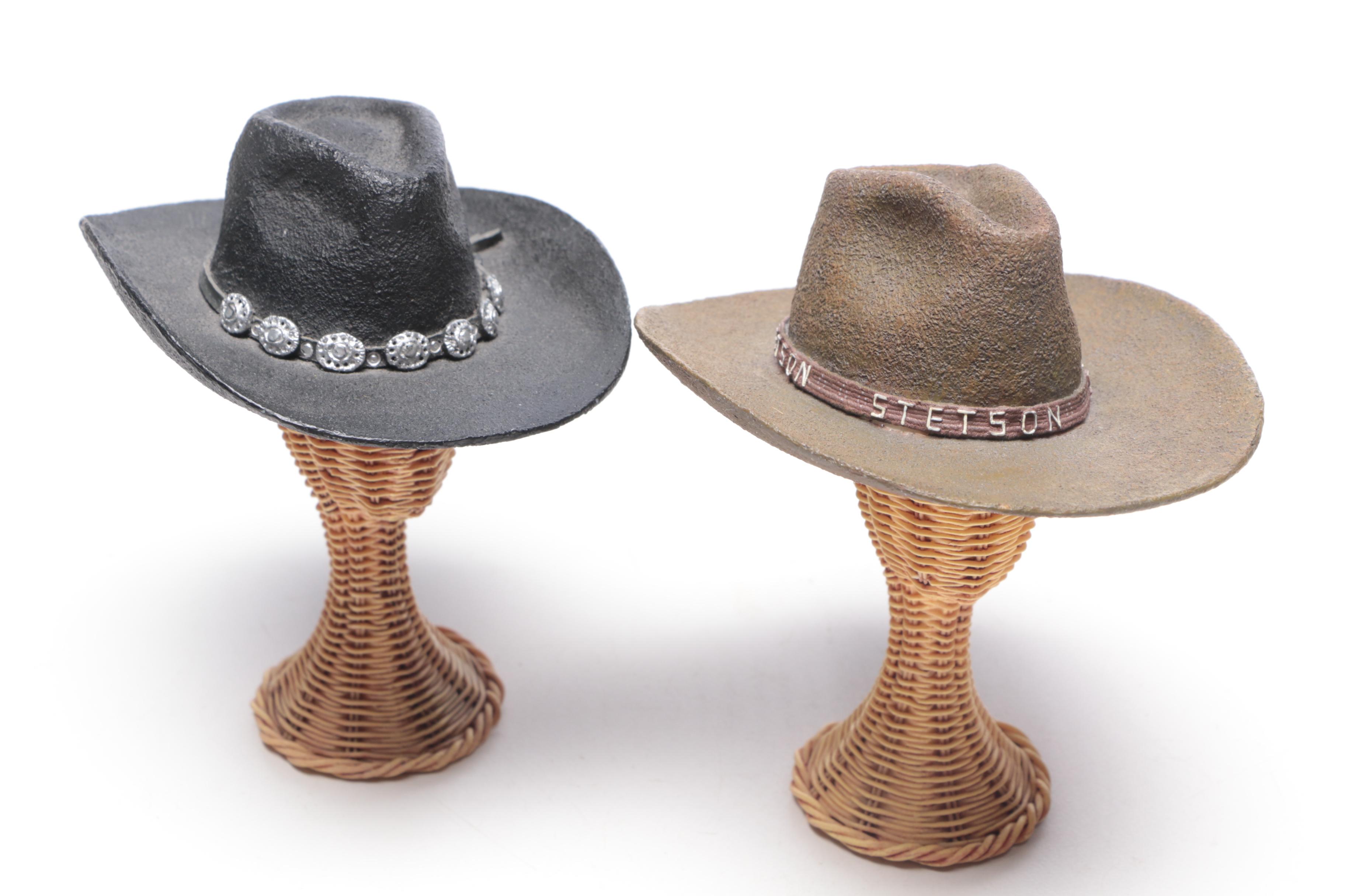 Stetson "Santa Fe Trail"  Salesman Sample Ceramic Cowboy Hats, Figures and Tin